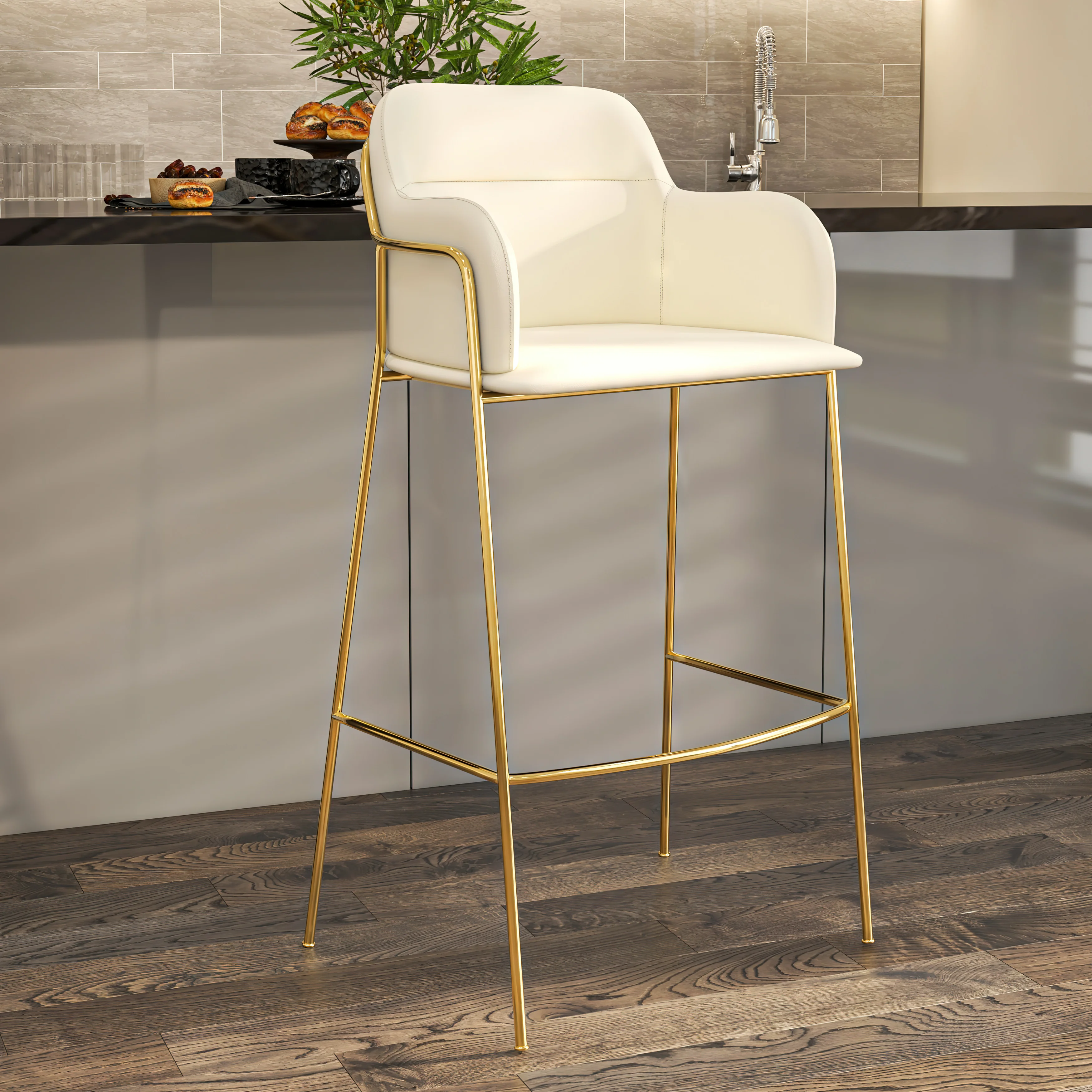 Axis Collection Modern Gold Bar height Chair in Biege