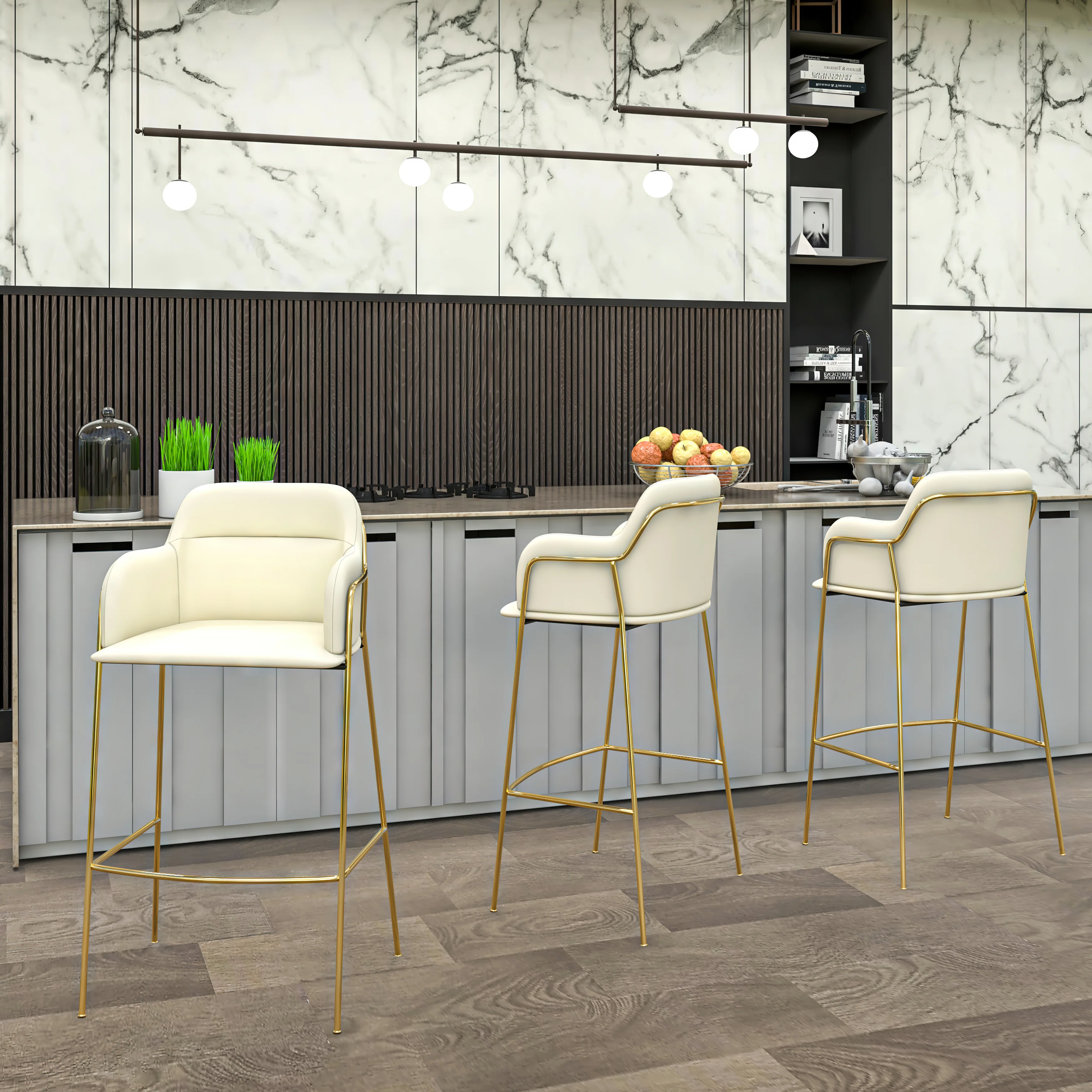 Axis Collection Modern Gold Bar height Chair in Biege