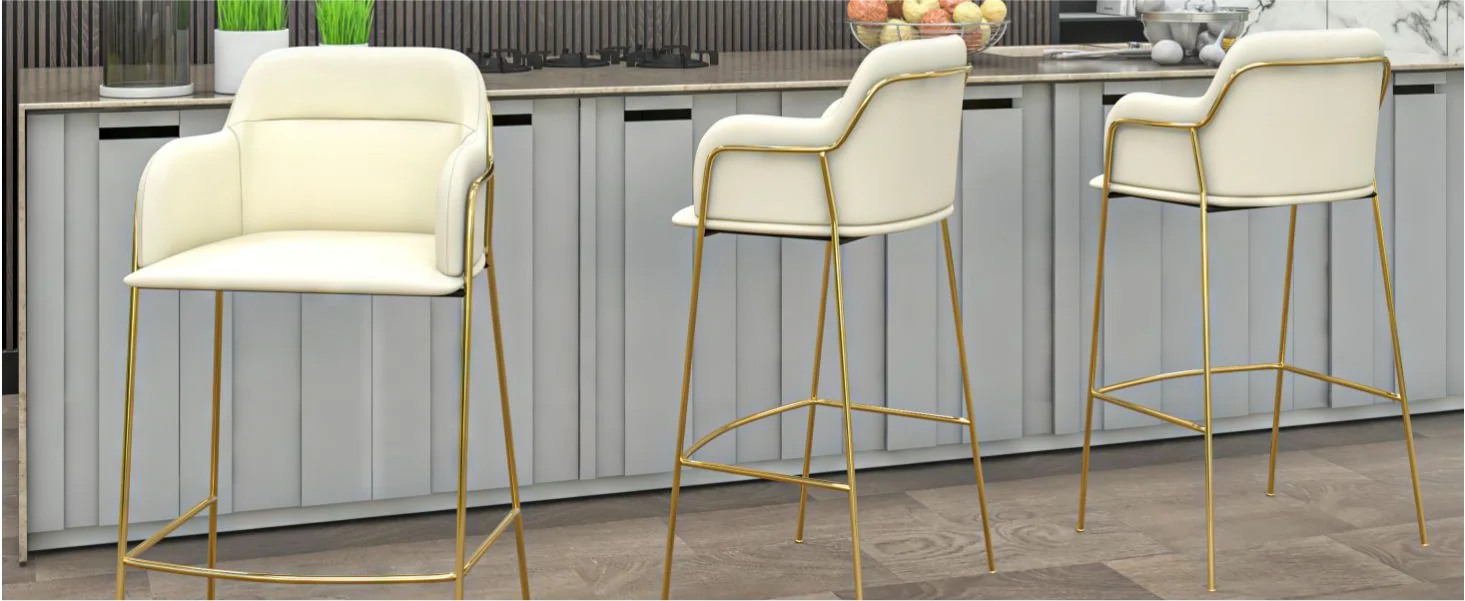 Axis Collection Modern Gold Bar height Chair in Biege