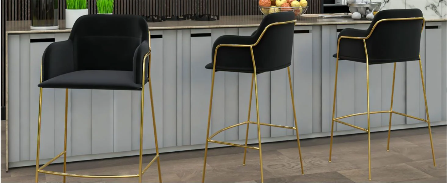 Axis Collection Modern Gold Bar height Chair in Black