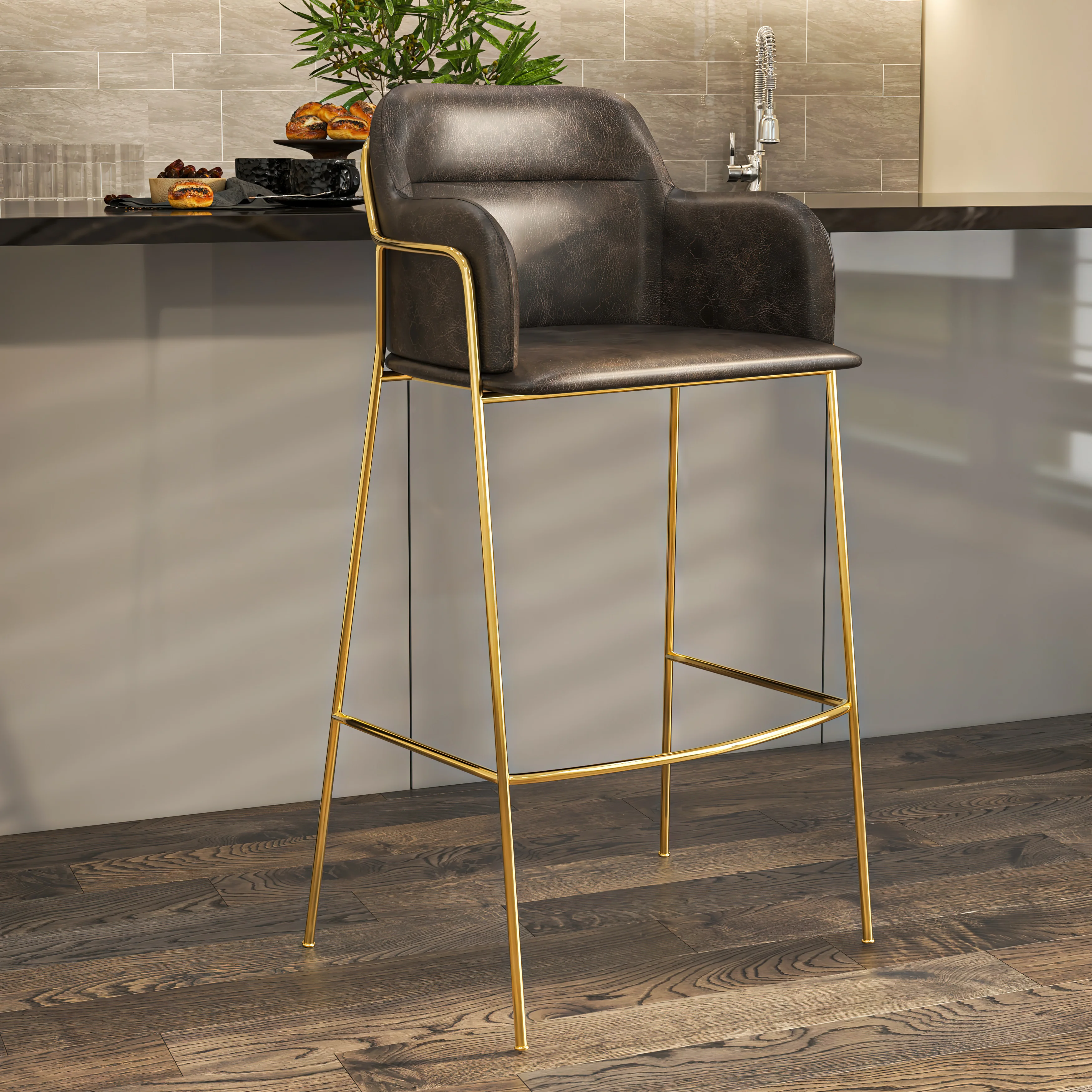 Axis Collection Modern Gold Bar height Chair in Charcoal