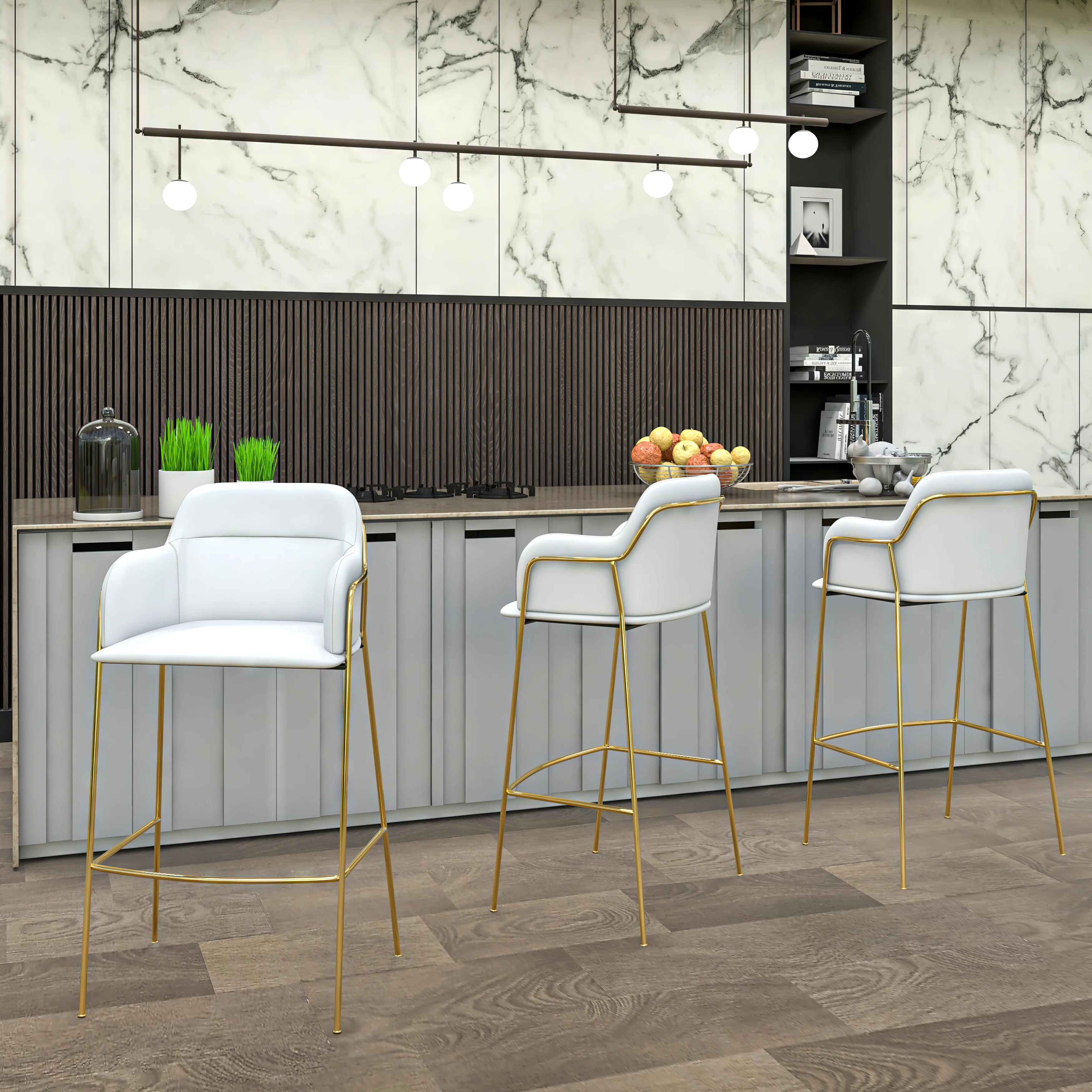 Axis Collection Modern Gold Bar height Chair in White