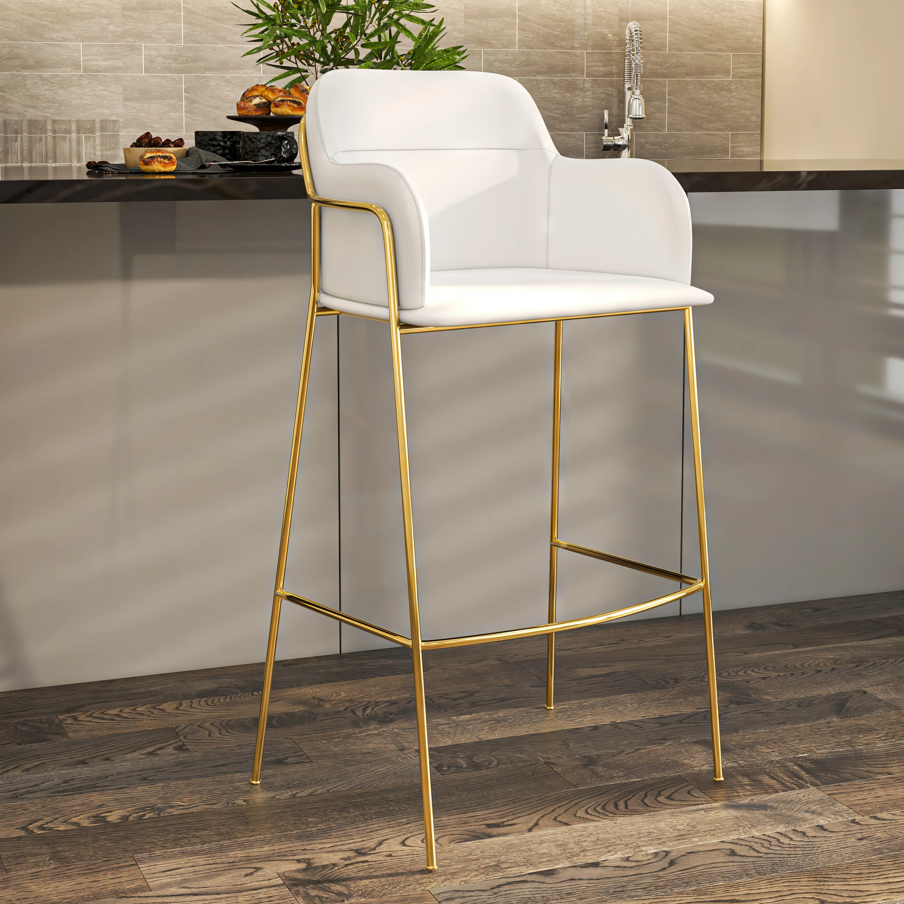 Axis Collection Modern Gold Bar height Chair in White