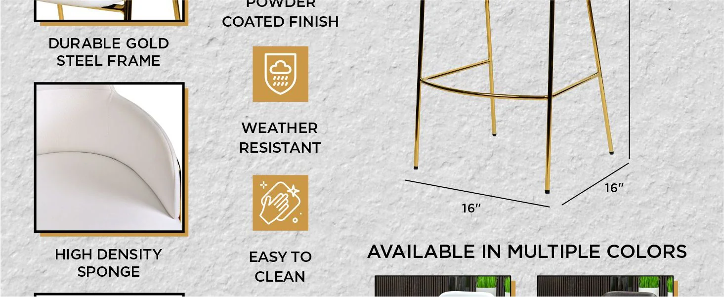 Axis Collection Modern Gold Bar height Chair in White