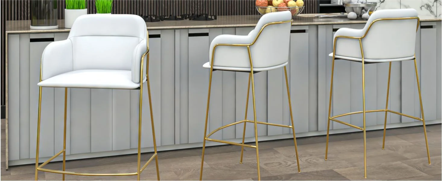 Axis Collection Modern Gold Bar height Chair in White