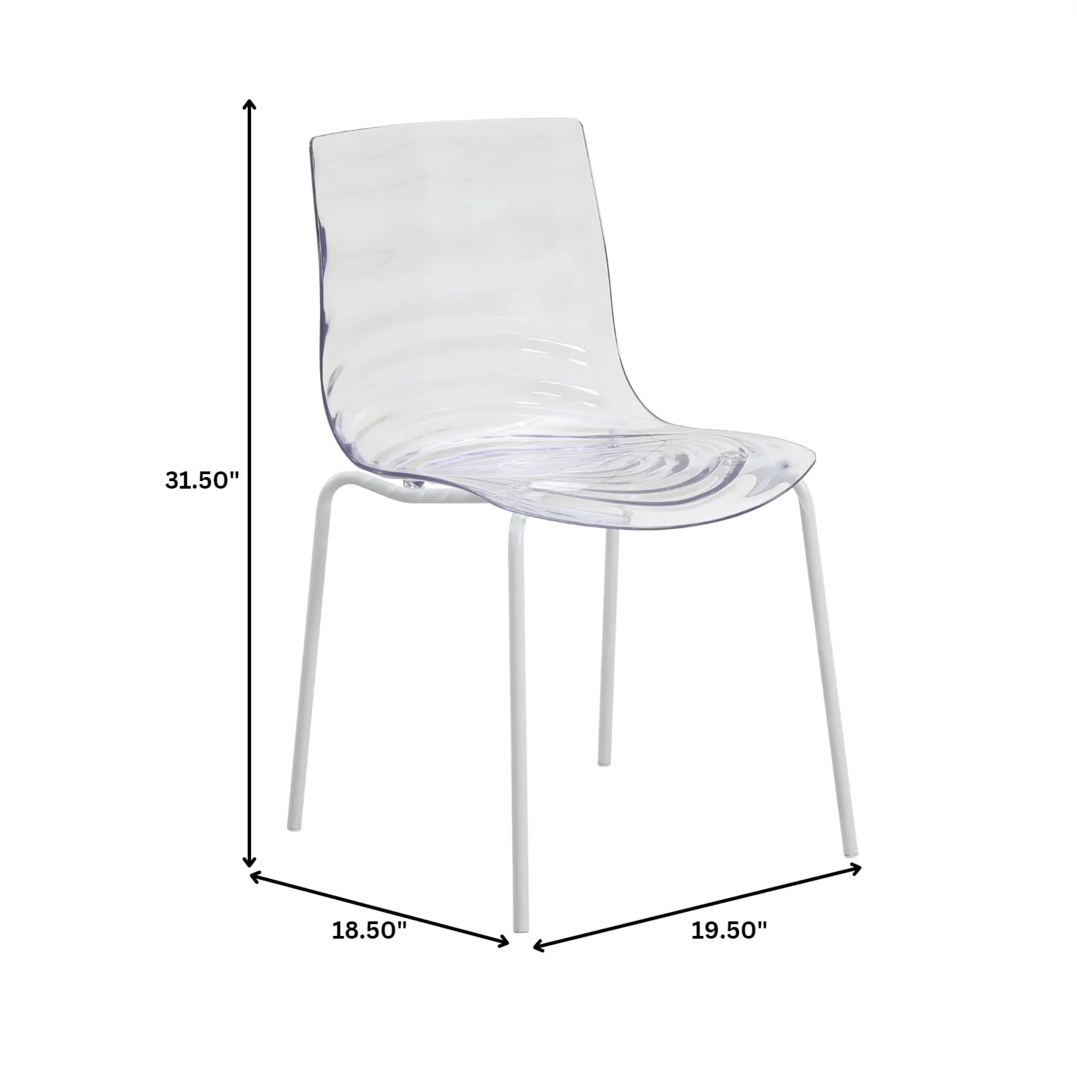 Astor Water Ripple Design Dining Chair in White Base Clear Seat Set of 2