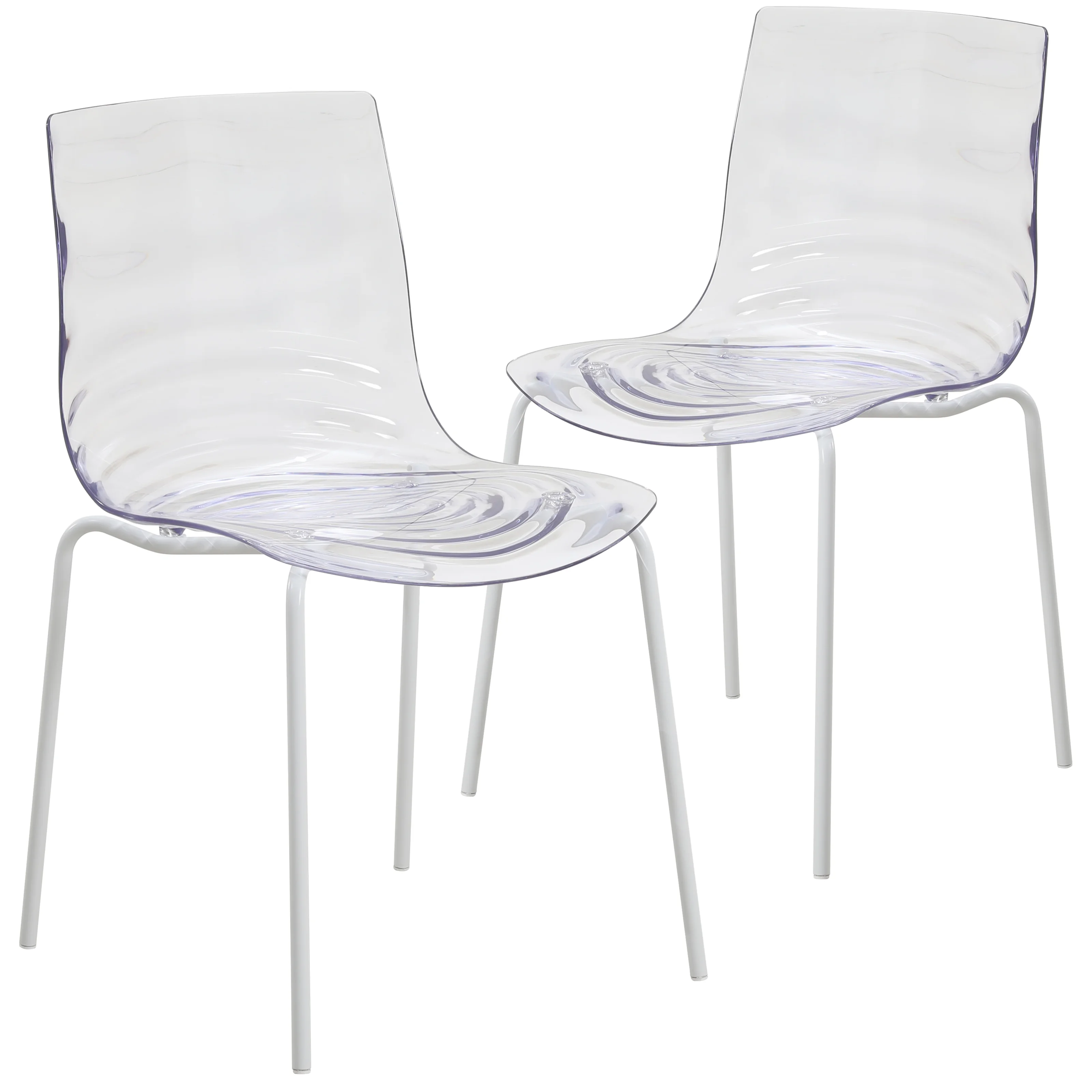 Astor Water Ripple Design Dining Chair in White Base Clear Seat Set of 2