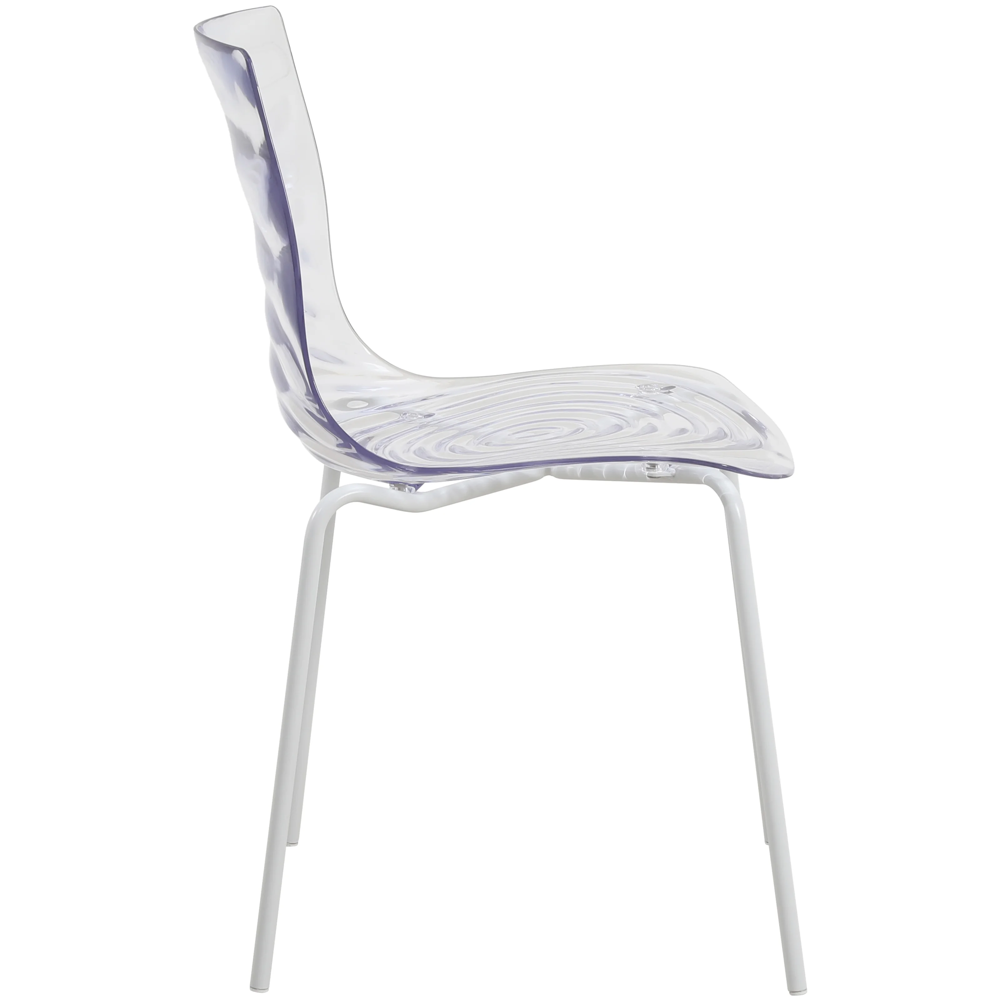 Astor Water Ripple Design Dining Chair in White Base Clear Seat Set of 2