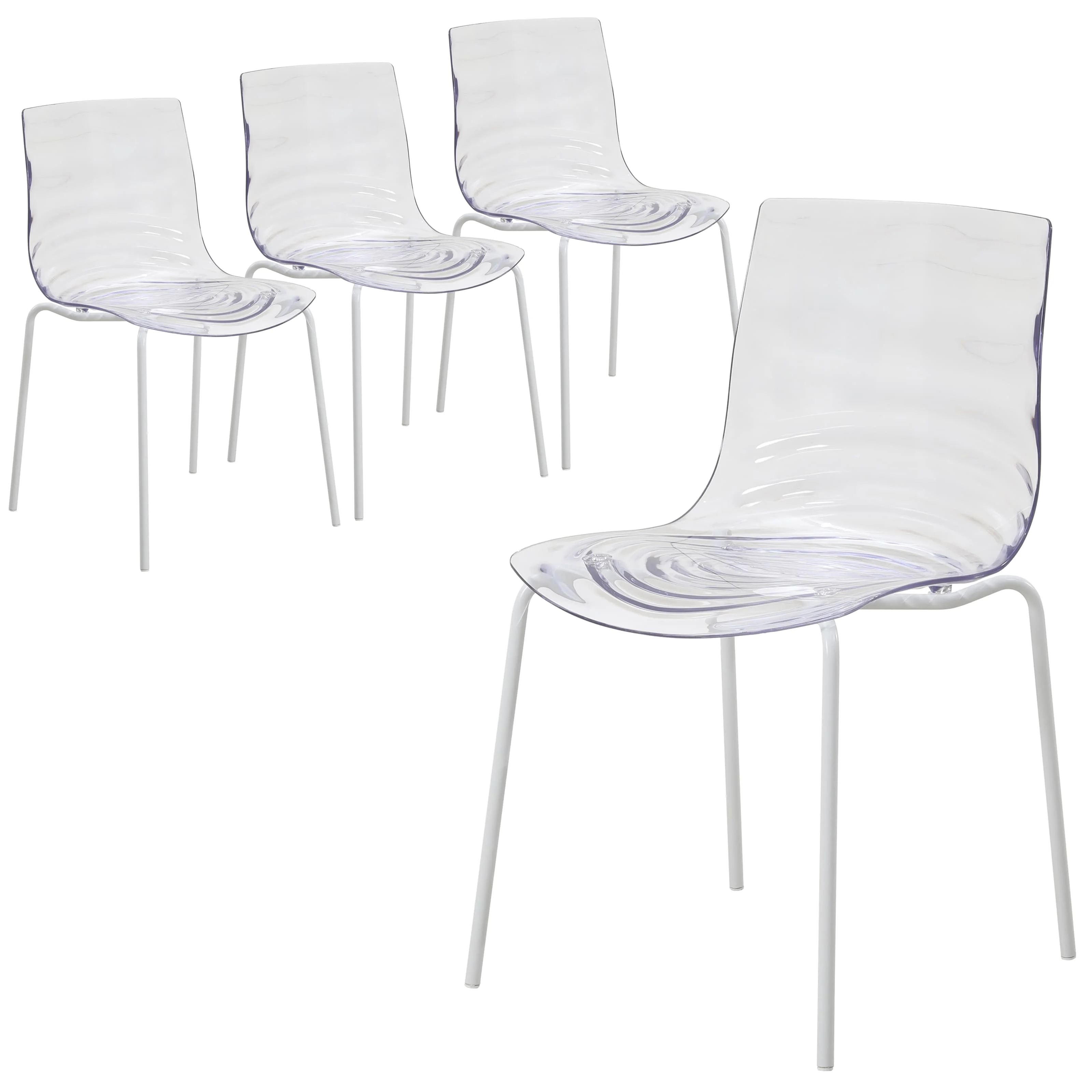 Astor Water Ripple Design Dining Chair in White Base Clear Seat Set of 4