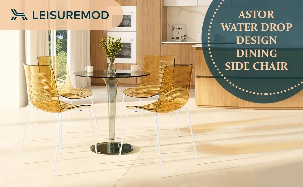 Astor Water Ripple Design Dining Chair in White Base Orange Seat