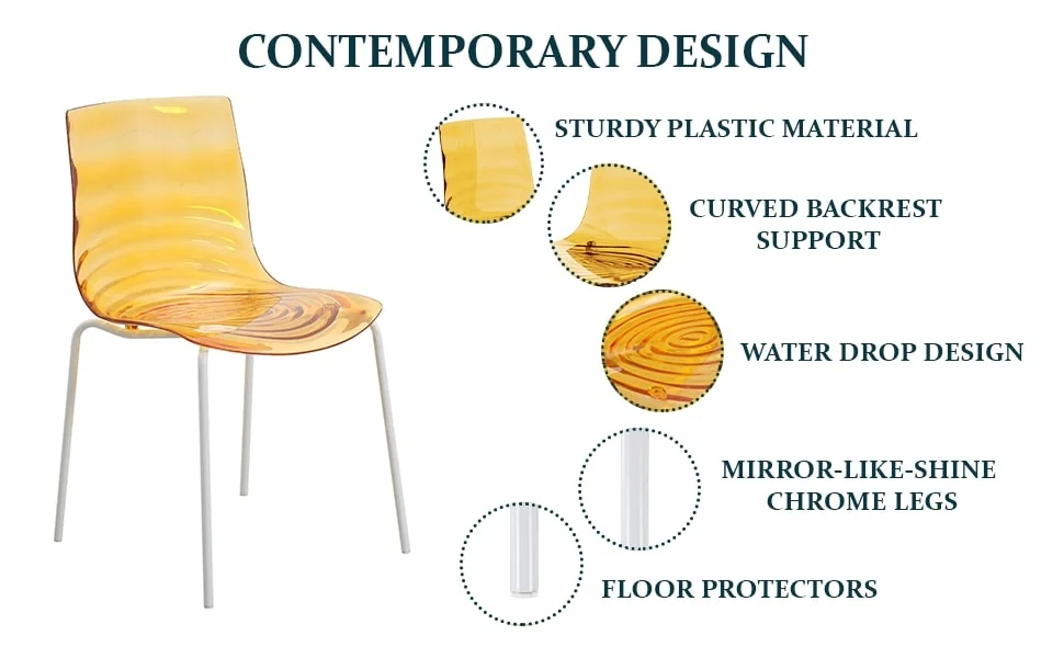 Astor Water Ripple Design Dining Chair in White Base Orange Seat Set of 2