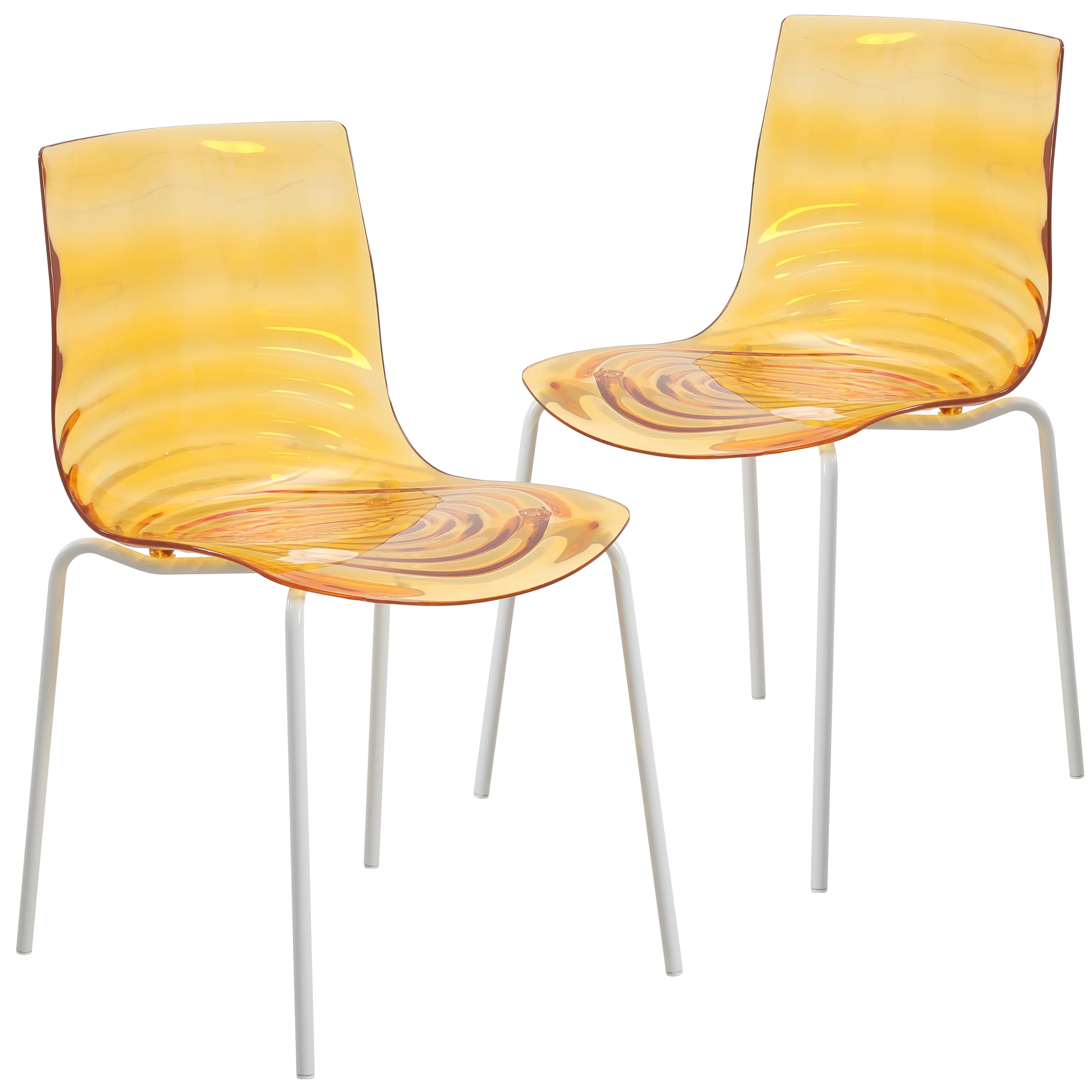 Astor Water Ripple Design Dining Chair in White Base Orange Seat Set of 2