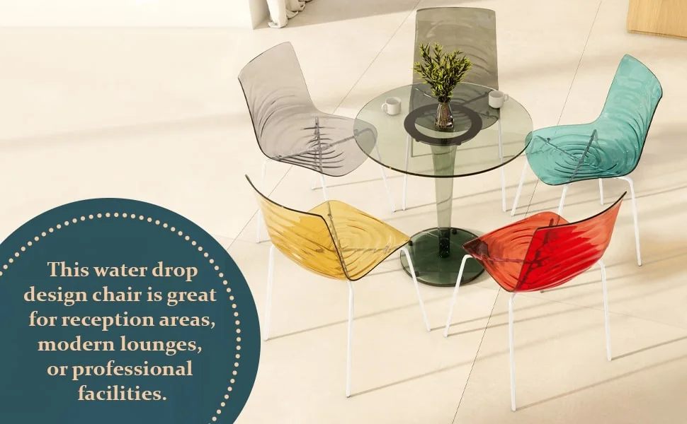 Astor Water Ripple Design Dining Chair in White Base Orange Seat Set of 4