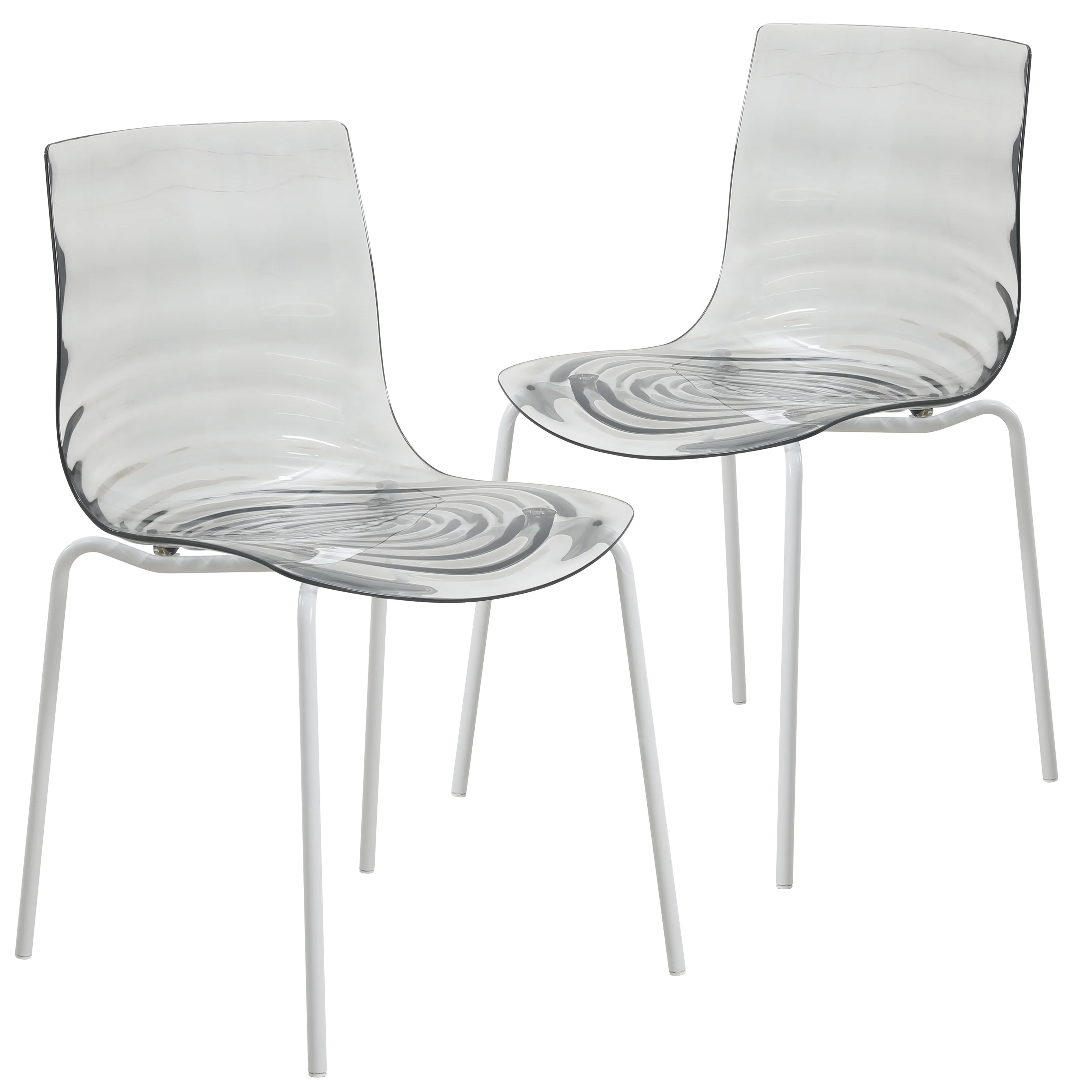 Astor Water Ripple Design Dining Chair in White Base Trans Black Seat Set of 2
