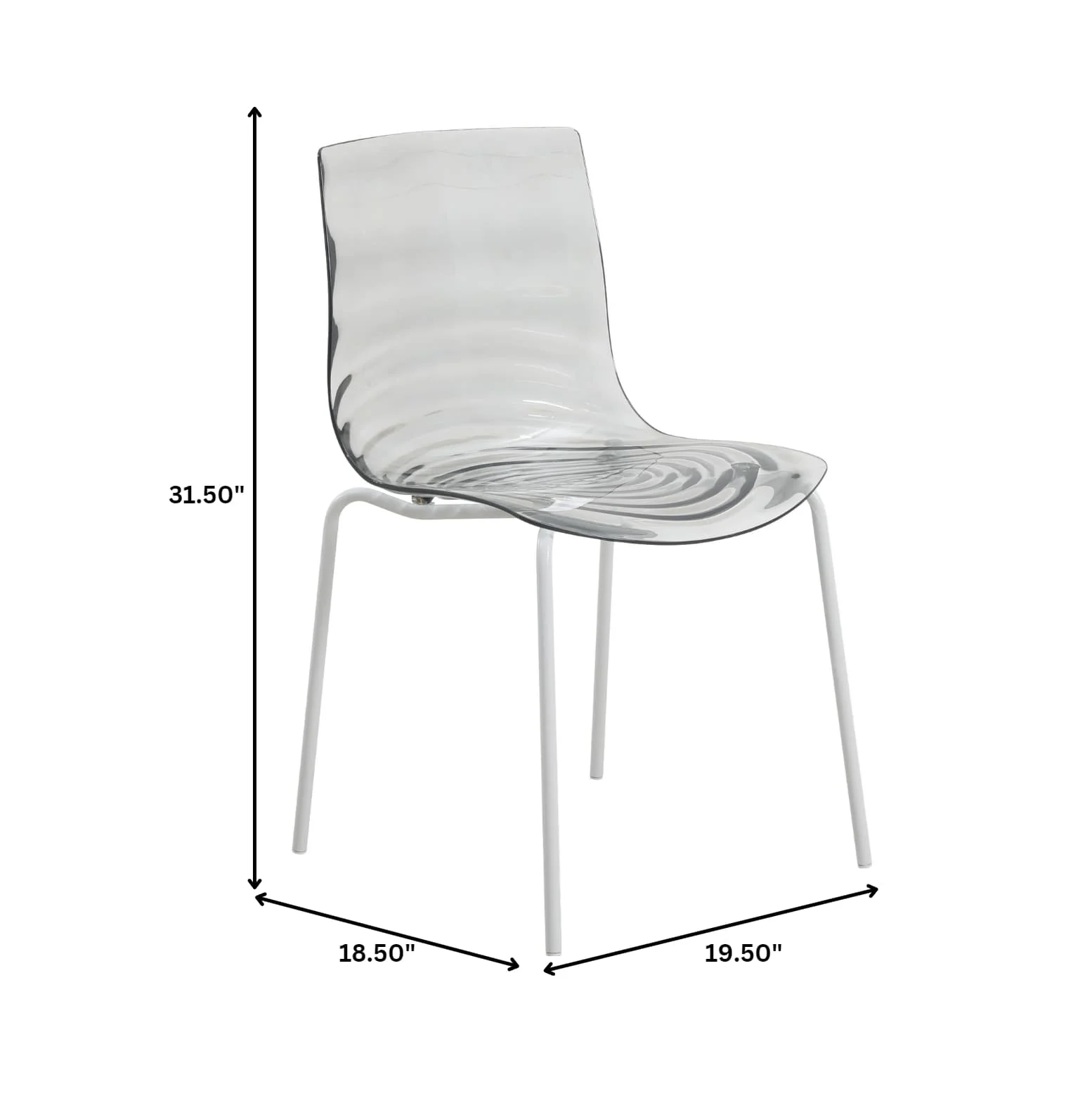 Astor Water Ripple Design Dining Chair in White Base Trans Black Seat Set of 4