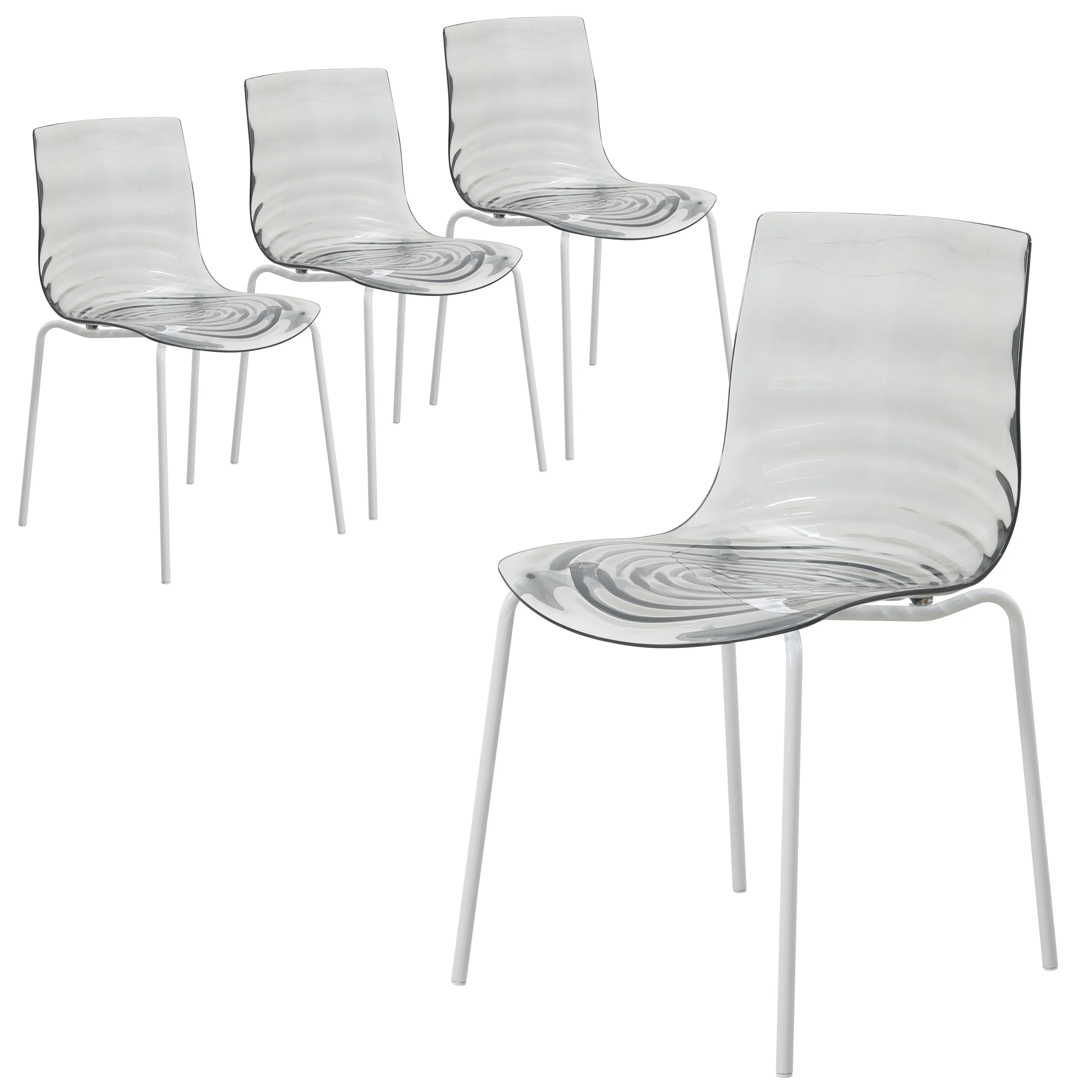 Astor Water Ripple Design Dining Chair in White Base Trans Black Seat Set of 4