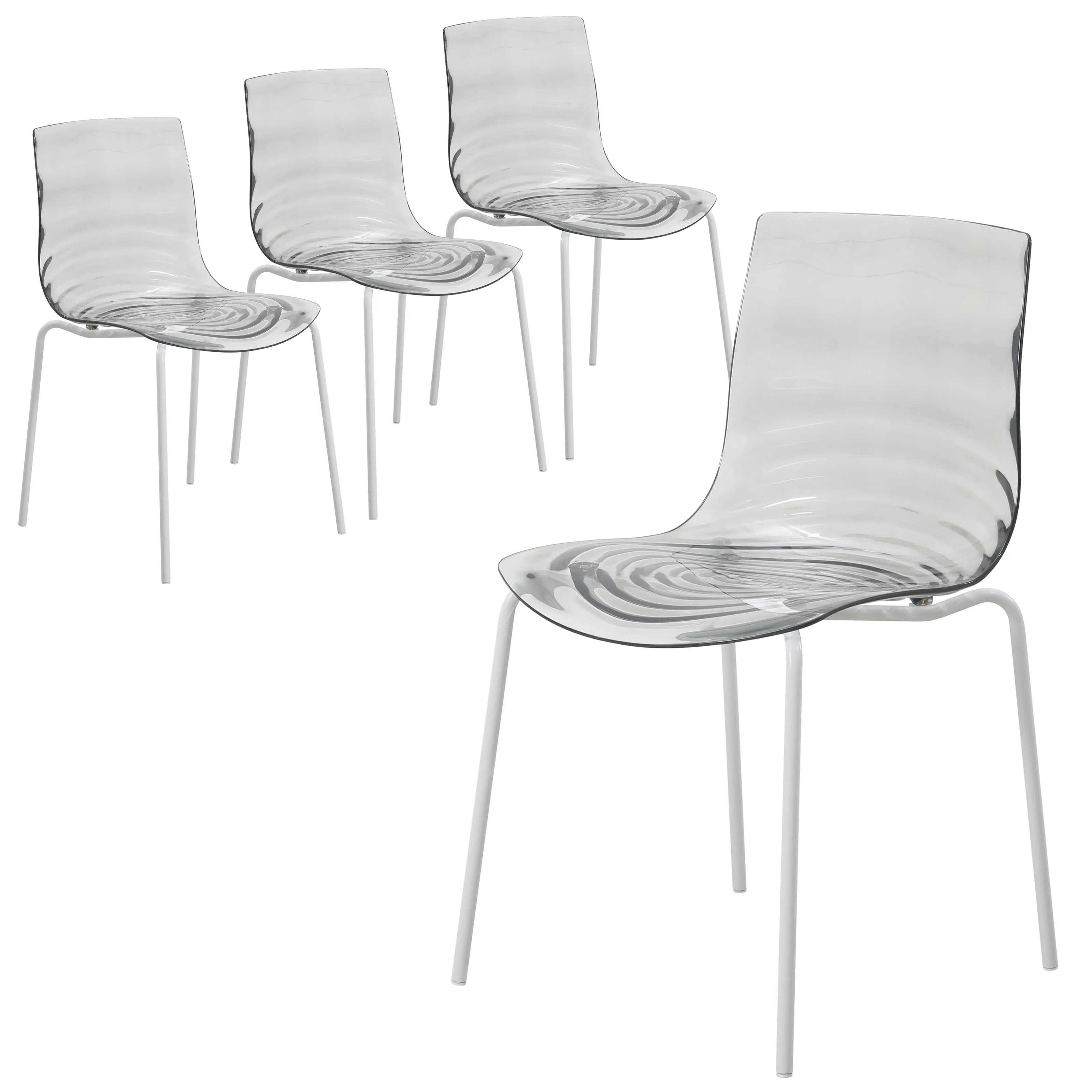 Astor Water Ripple Design Dining Chair in White Base Trans Black Seat Set of 4