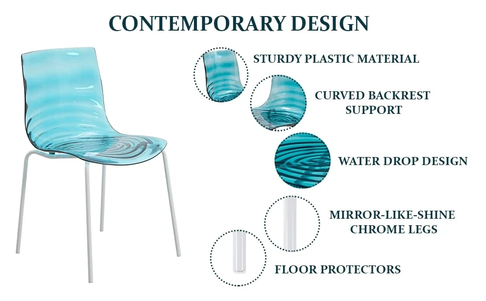Astor Water Ripple Design Dining Chair in White Base Trans Blue Seat