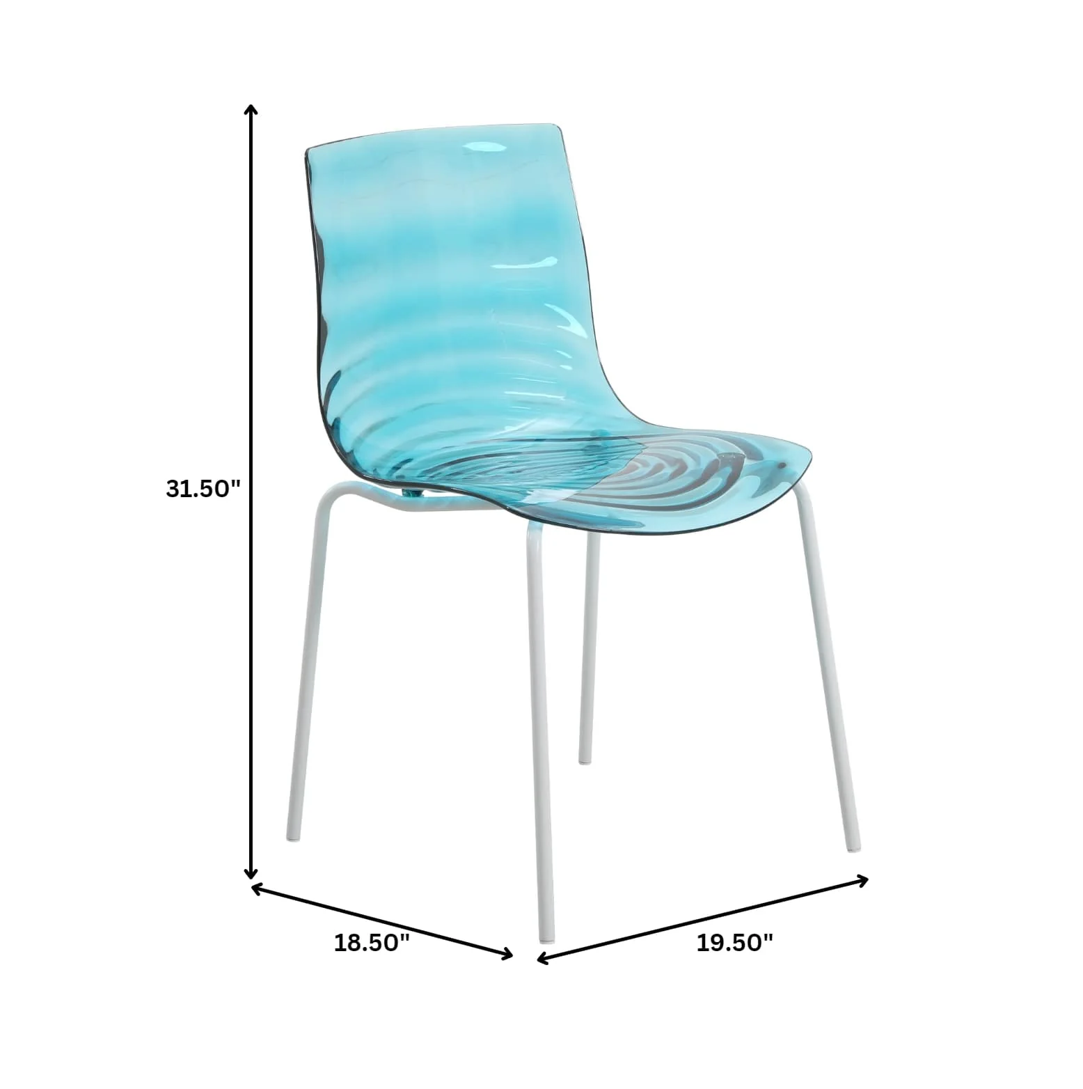 Astor Water Ripple Design Dining Chair in White Base Trans Blue Seat Set of 2