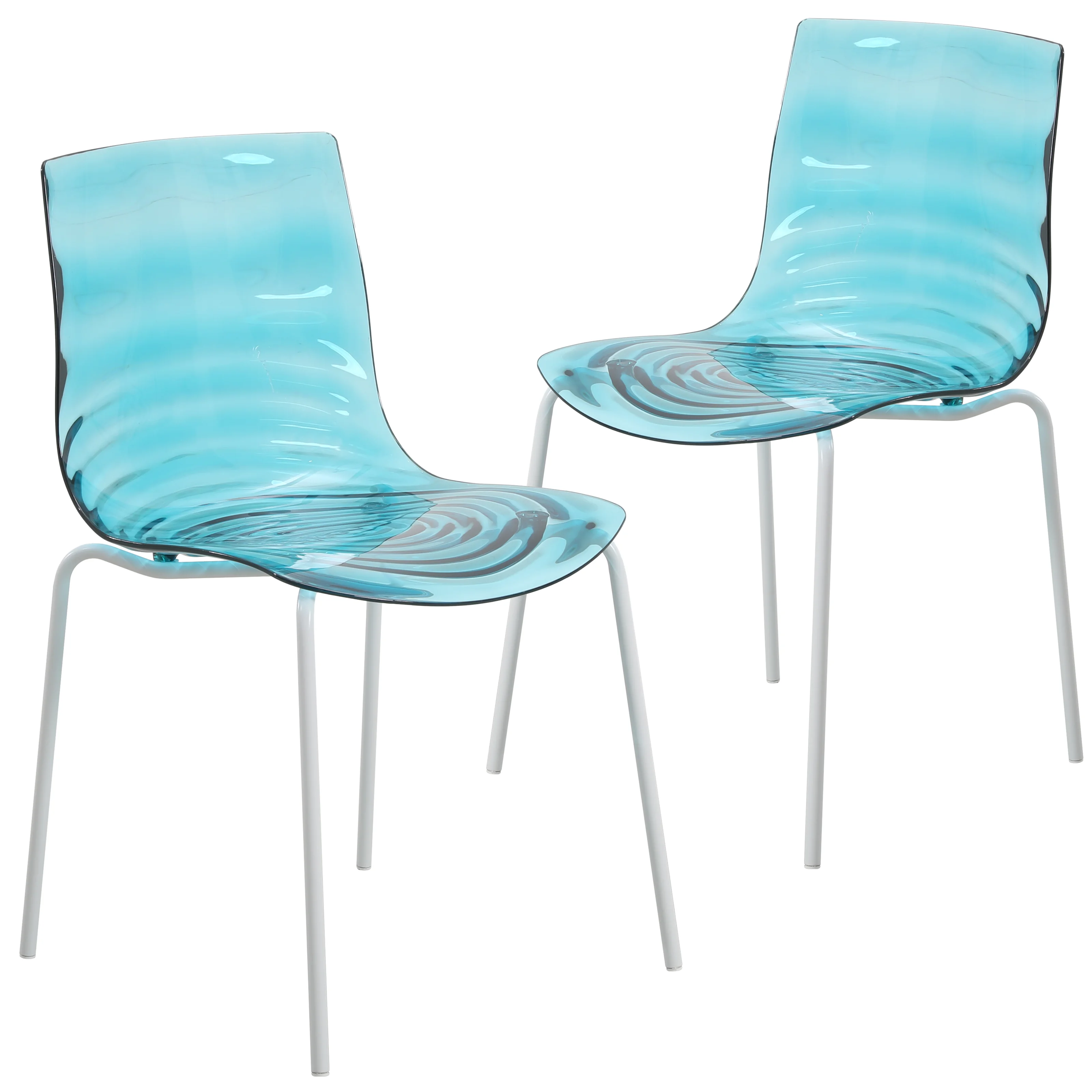 Astor Water Ripple Design Dining Chair in White Base Trans Blue Seat Set of 2