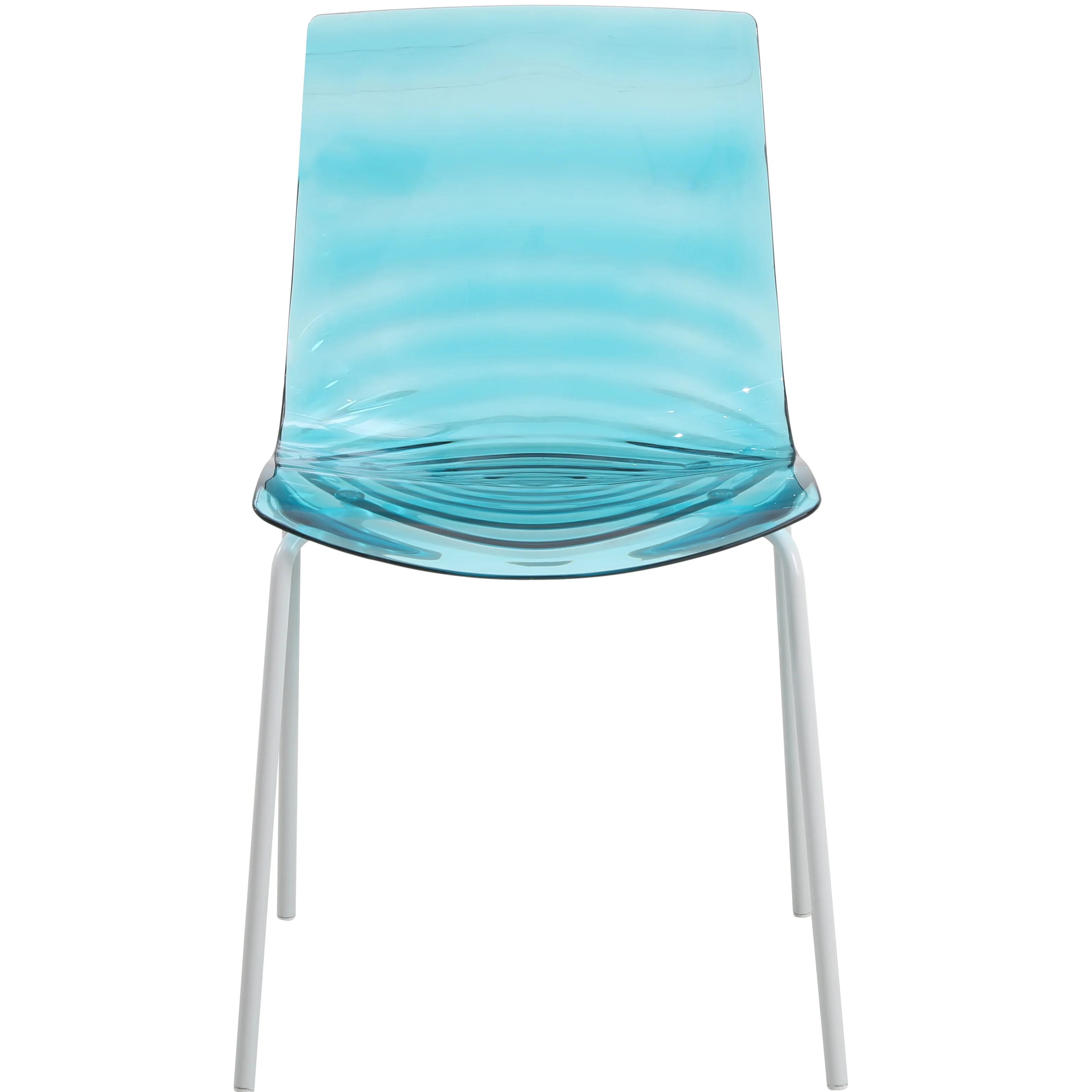 Astor Water Ripple Design Dining Chair in White Base Trans Blue Seat Set of 4