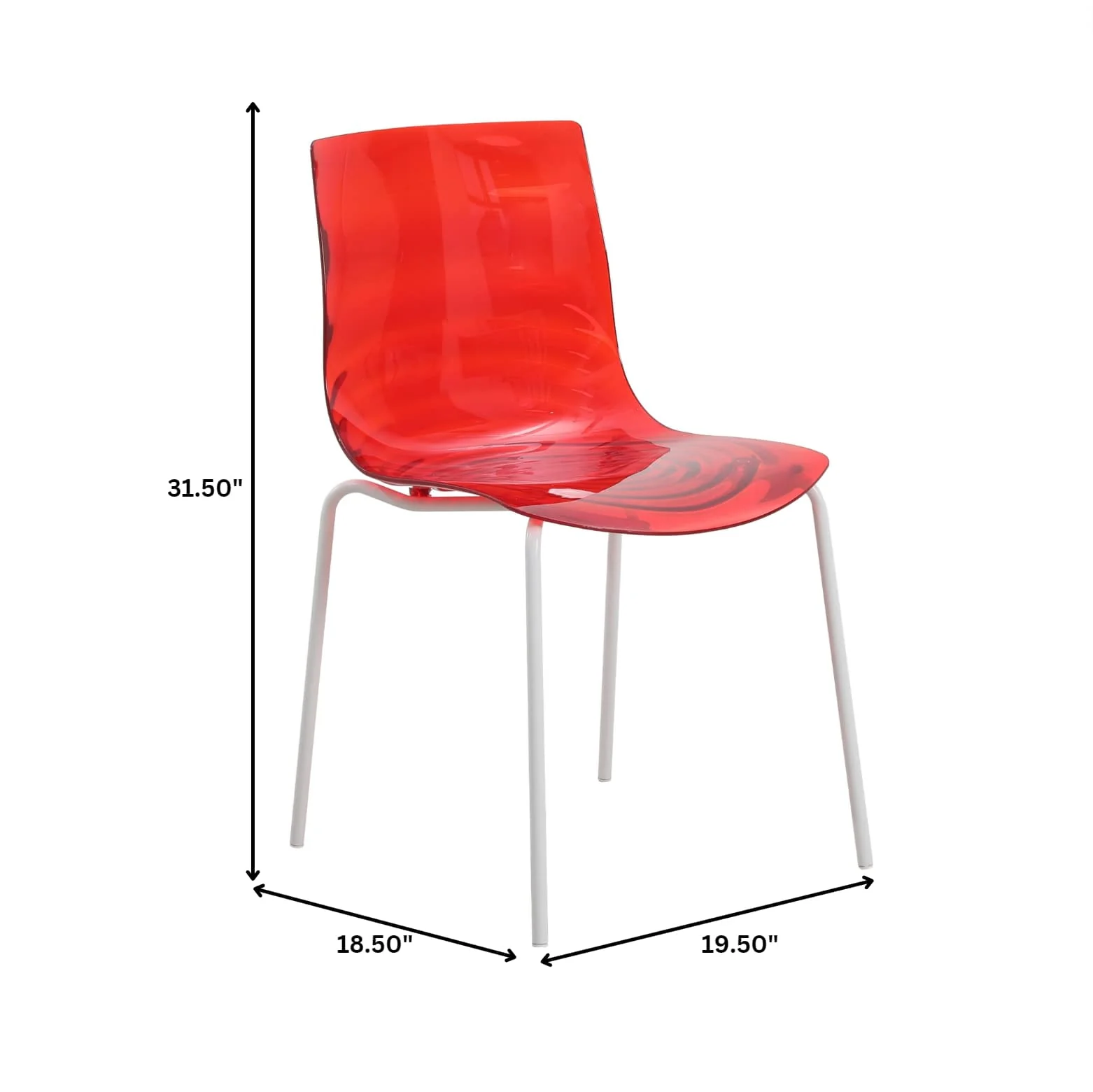 Astor Water Ripple Design Dining Chair in White Base Trans Red Seat Set of 4
