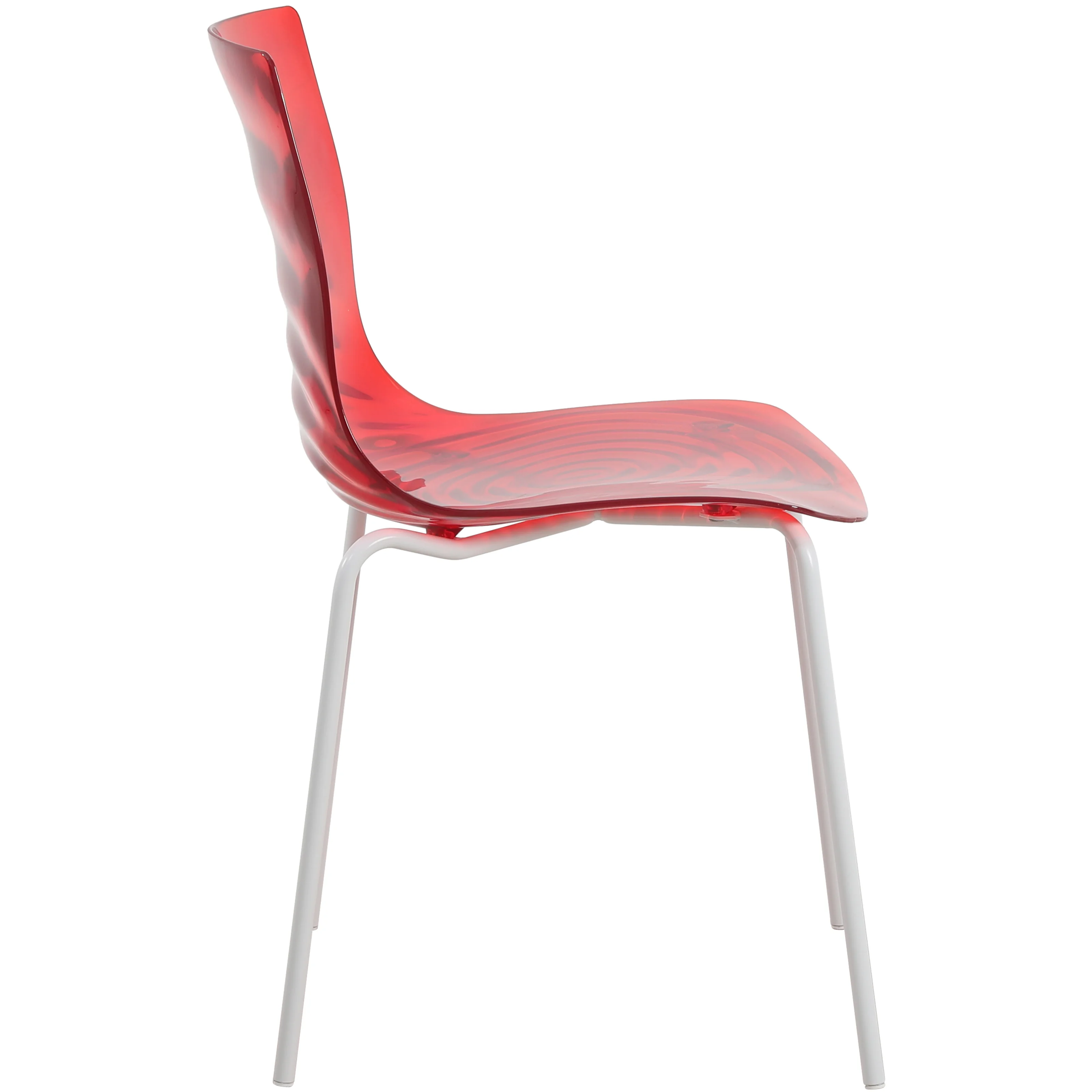 Astor Water Ripple Design Dining Chair in White Base Trans Red Seat Set of 4