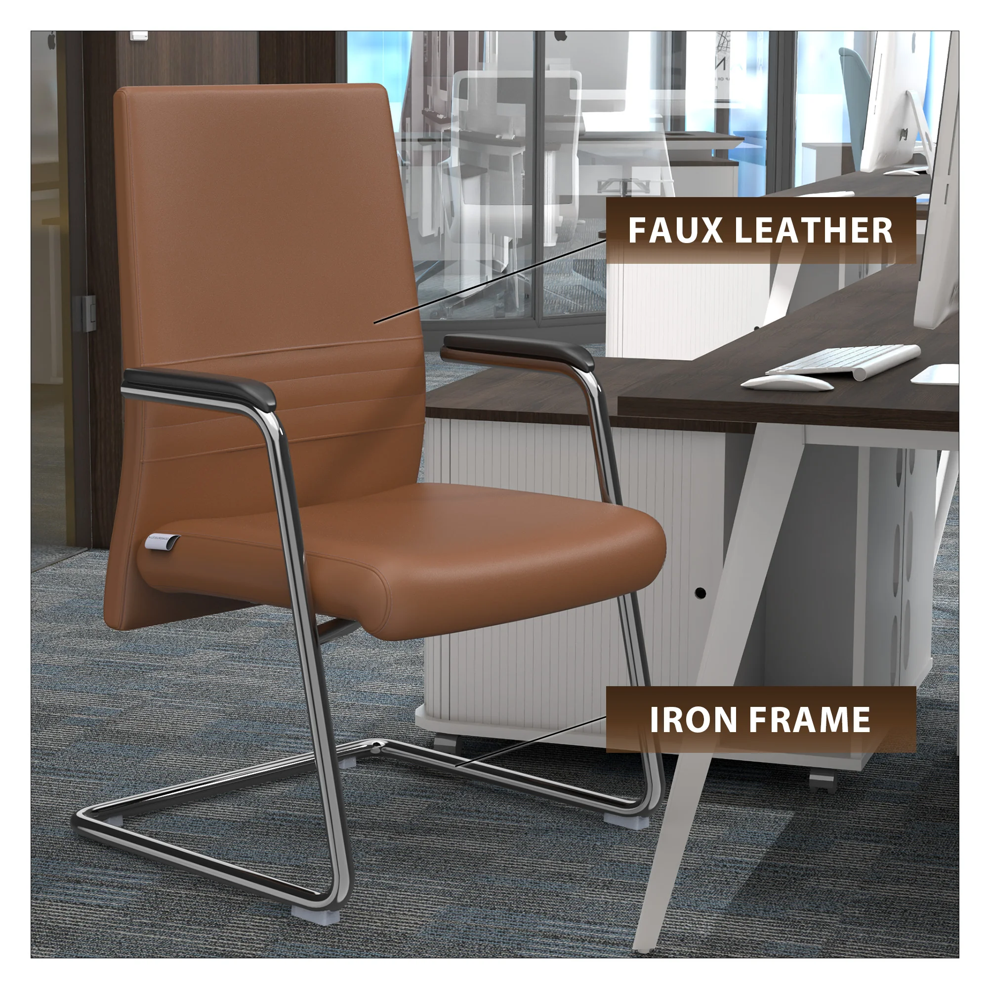 Aleen Series Guest Office Chair In Dark Brown Leather