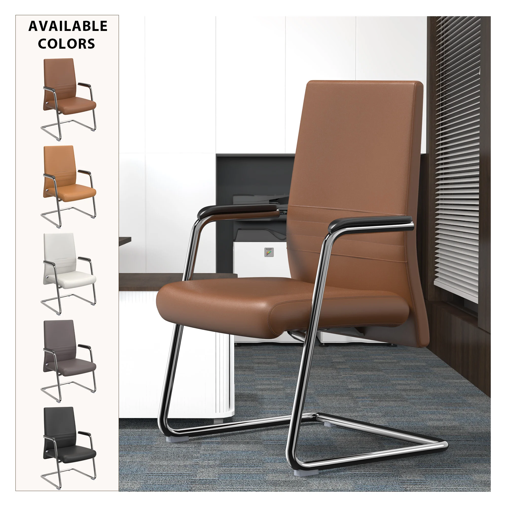 Aleen Series Guest Office Chair In Dark Brown Leather