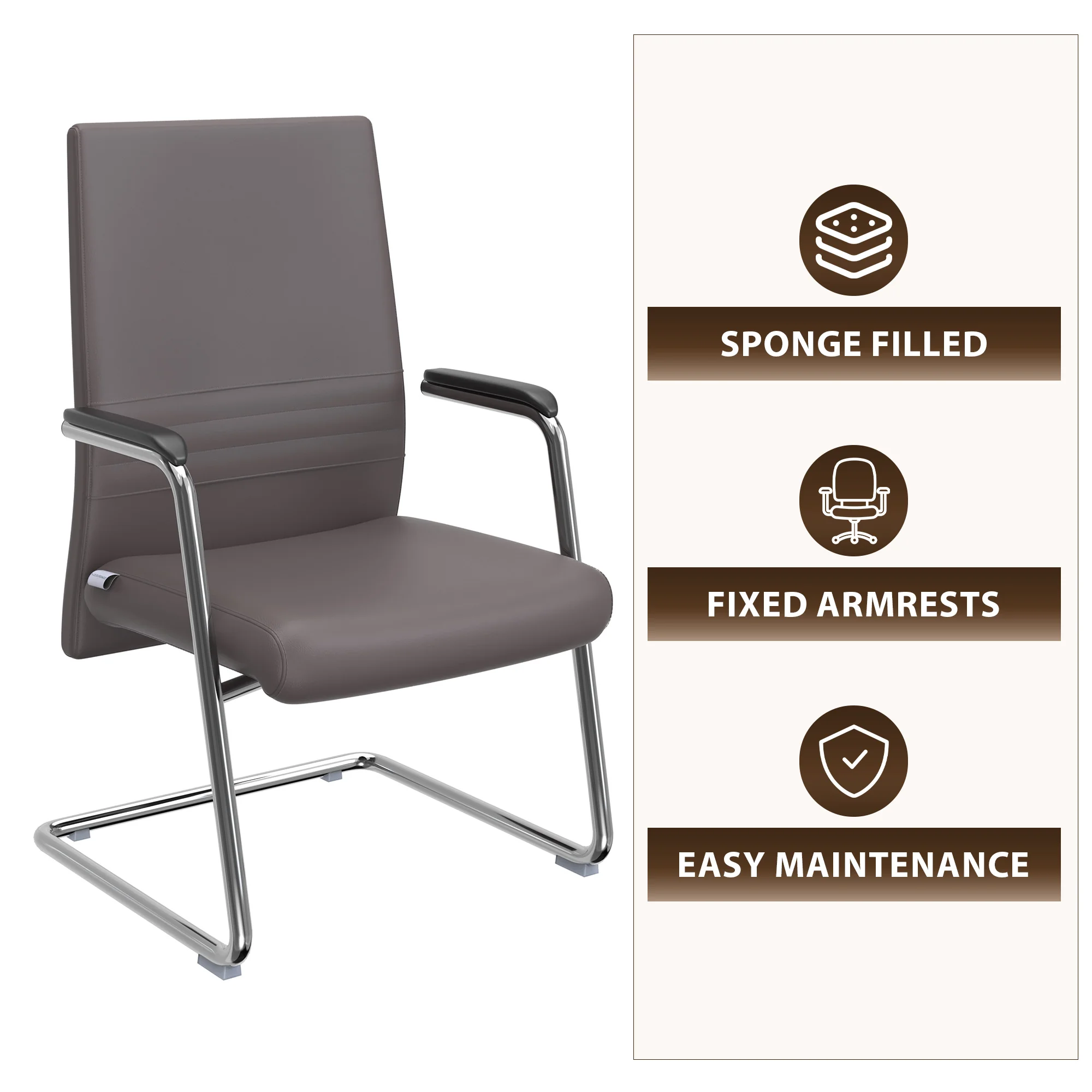 Aleen Series Guest Office Chair In Grey Leather