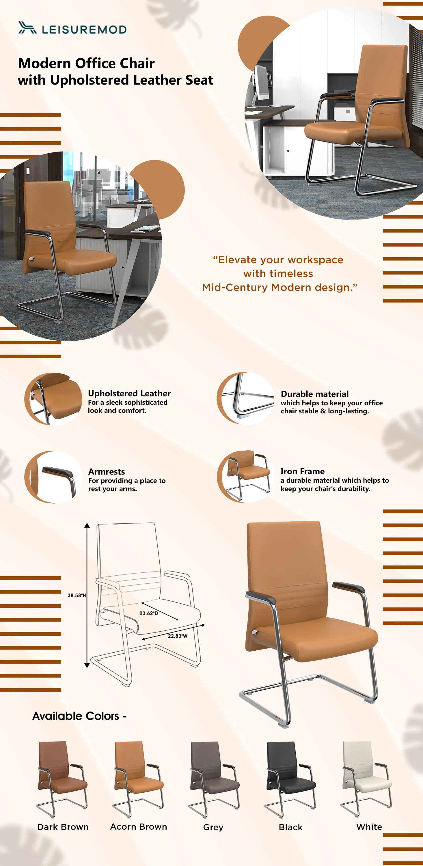 Aleen Series Guest Office Chair In Acorn Brown Leather