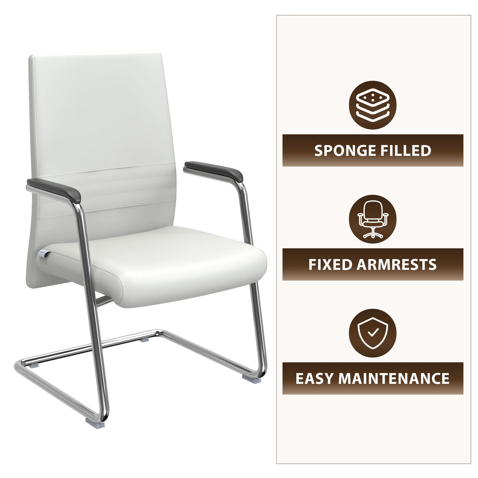 Aleen Series Guest Office Chair In White Leather