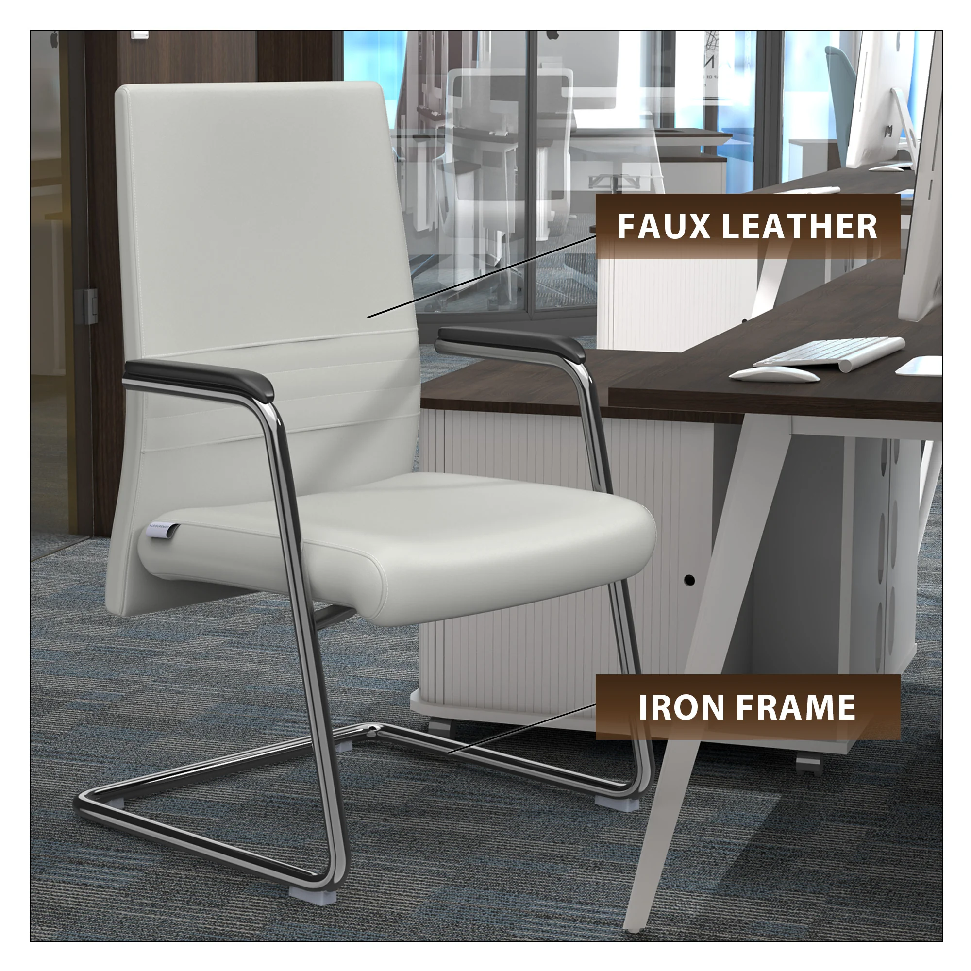 Aleen Series Guest Office Chair In White Leather