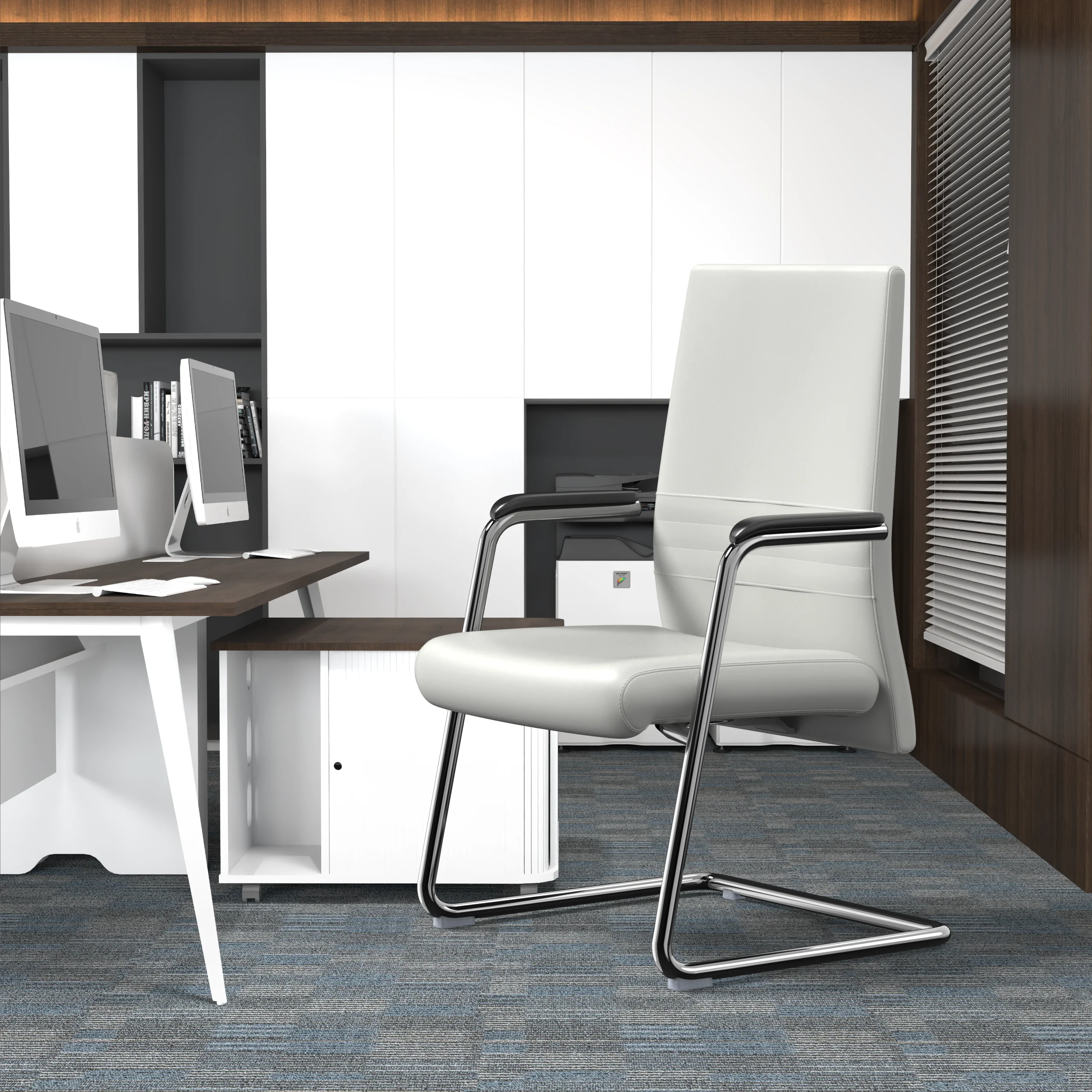 Aleen Series Guest Office Chair In White Leather