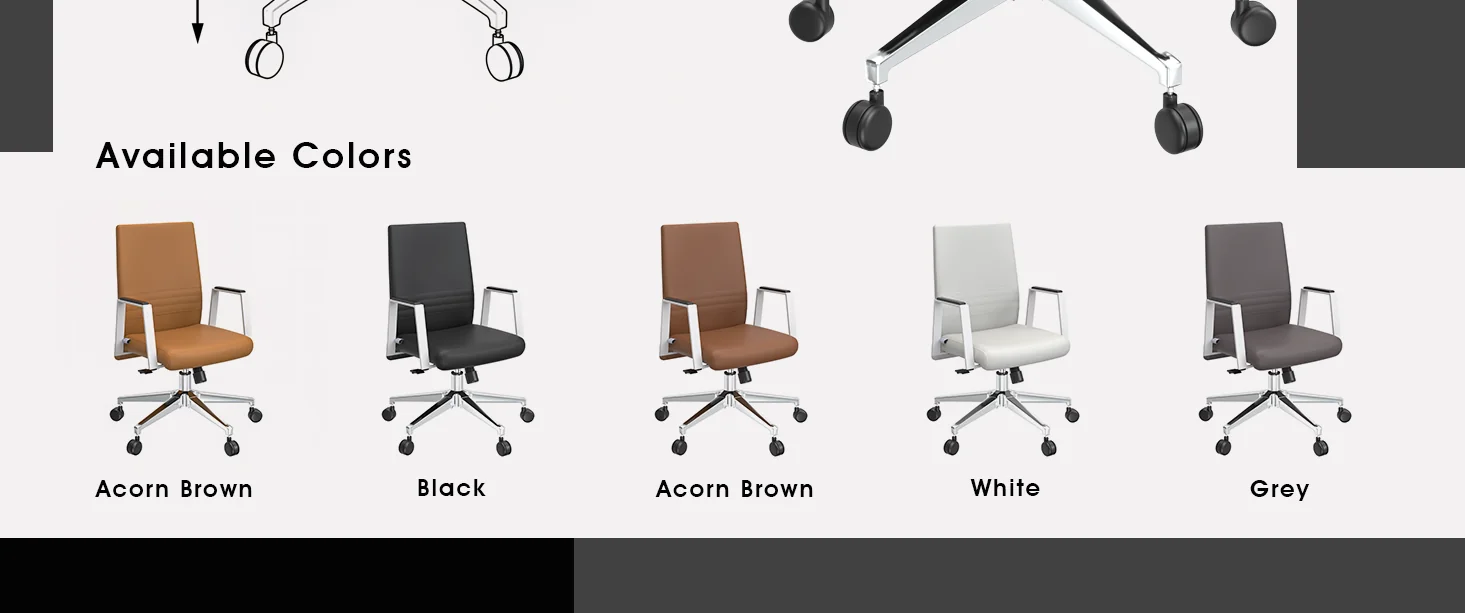 Aleen Office Chair in Upholstered Leather and Iron Frame with Swivel and Tilt in Black