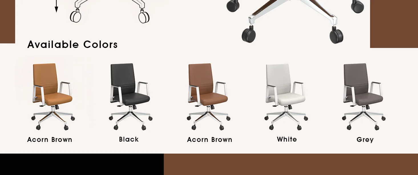 Aleen Office Chair in Upholstered Leather and Iron Frame with Swivel and Tilt in Dark Brown