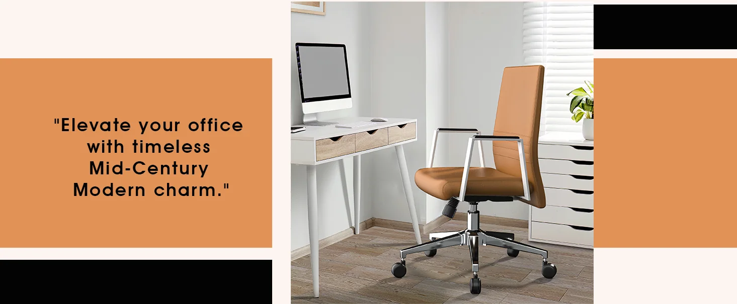 Aleen Office Chair in Upholstered Leather and Iron Frame with Swivel and Tilt in Acorn Brown