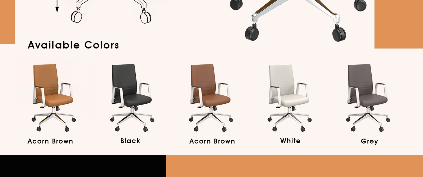 Aleen Office Chair in Upholstered Leather and Iron Frame with Swivel and Tilt in Acorn Brown