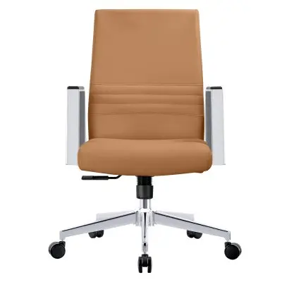 Aleen Office Chair in Upholstered Leather and Iron Frame with Swivel and Tilt in Acorn Brown