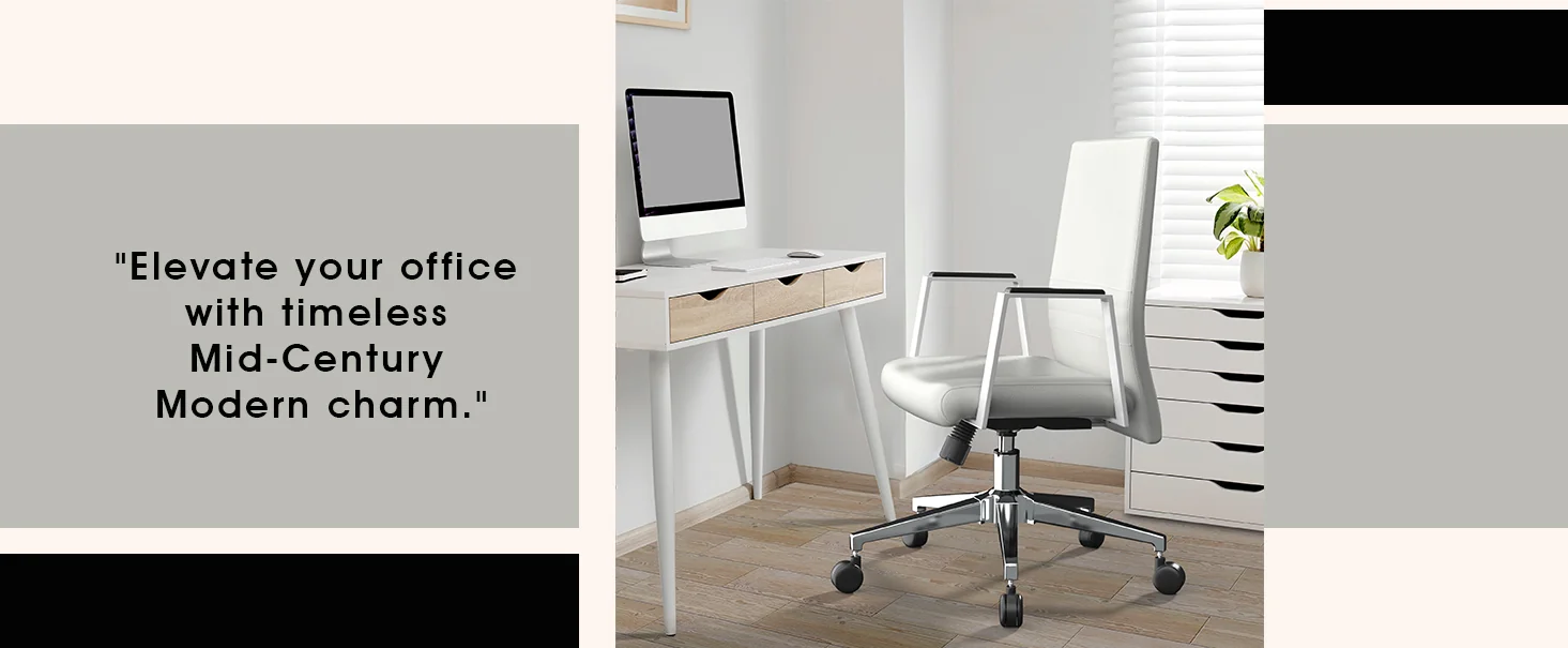 Aleen Office Chair in Upholstered Leather and Iron Frame with Swivel and Tilt in White