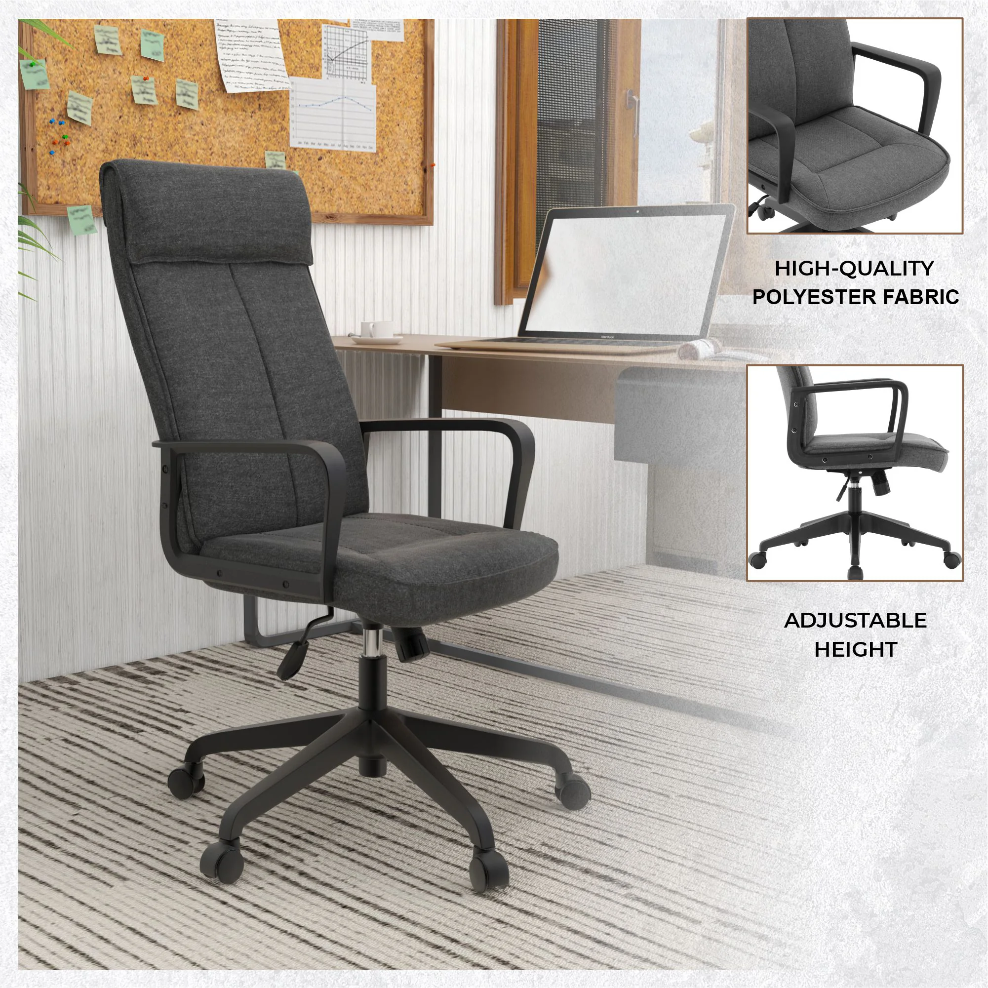 Aiaria Collection Modern Office Chair In Charcoal Fabric