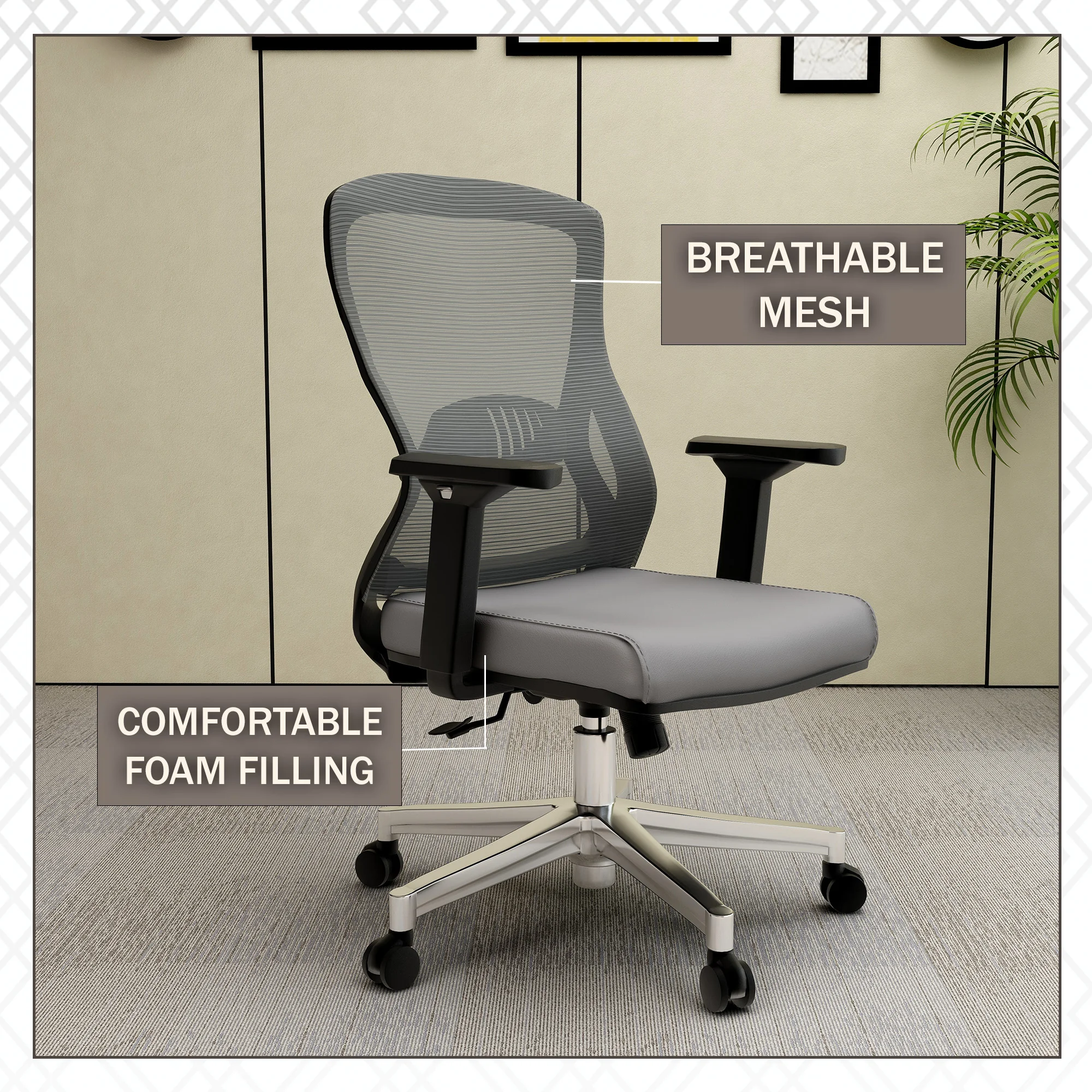 Office Adorit Series Office Task Chair In Grey