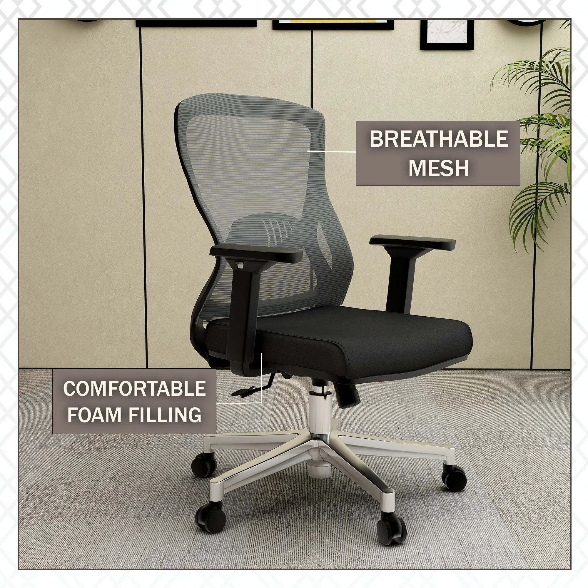 Office Adorit Series Office Task Chair In Light Grey