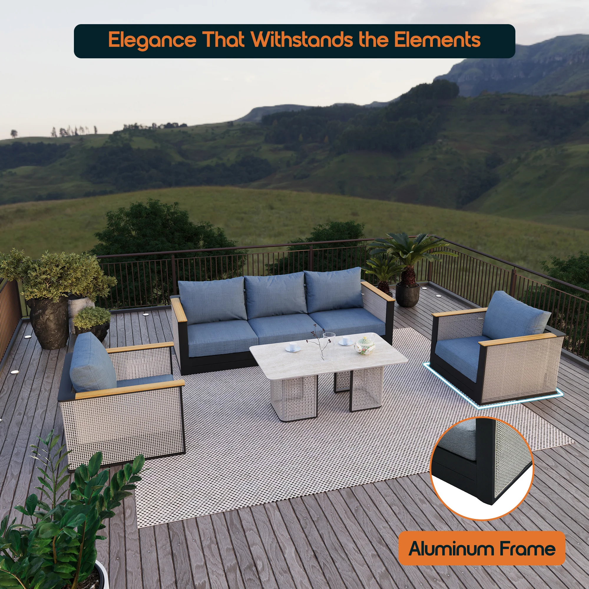 4-Piece Conversation Set with Coffee Table, Sofa, and 2 Accent Chairs in Black Arvin Collection