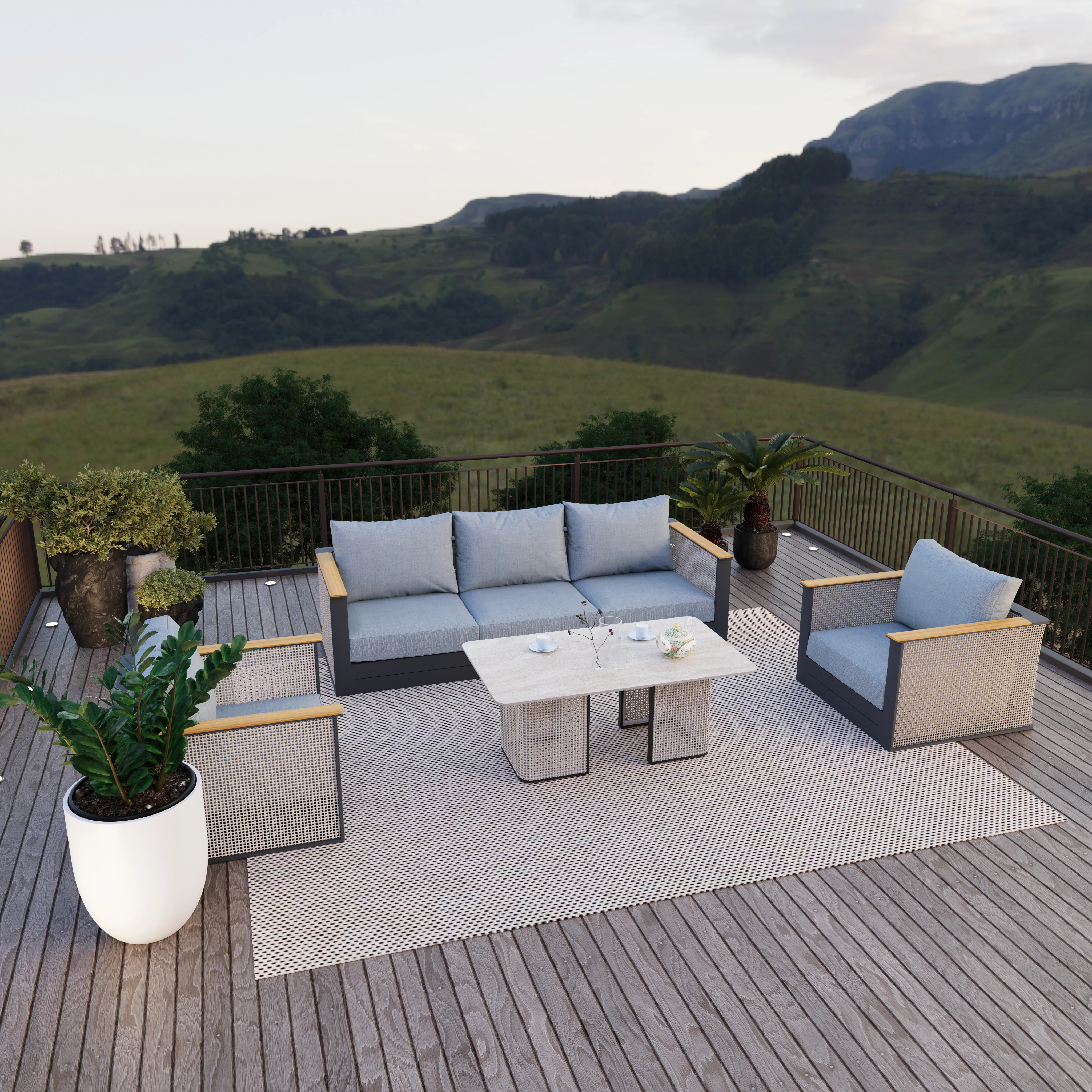 4-Piece Conversation Set with Coffee Table, Sofa, and 2 Accent Chairs in Black Arvin Collection