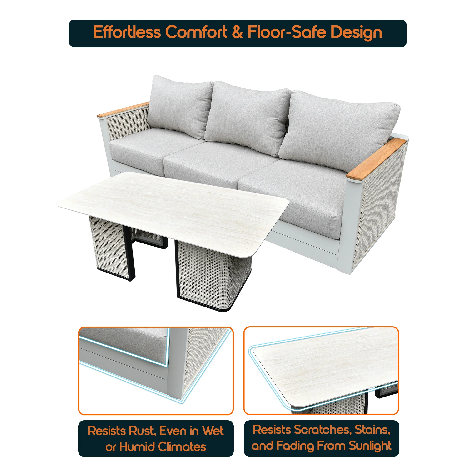 4-Piece Conversation Set with Coffee Table, Sofa, and 2 Accent Chairs in Grey Arvin Collection