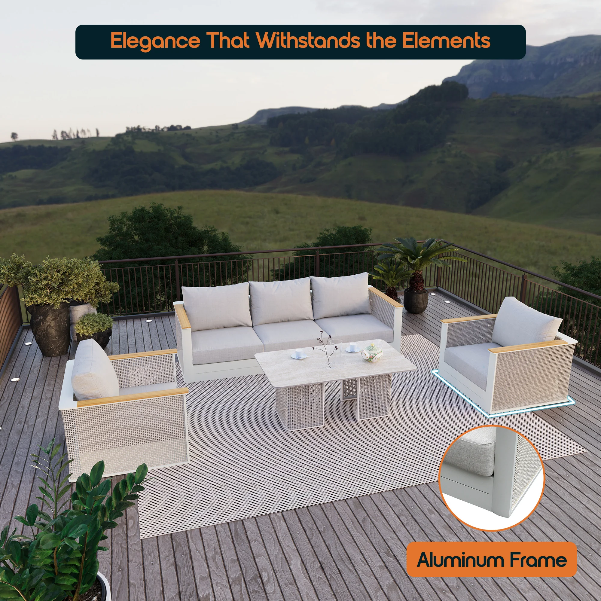 4-Piece Conversation Set with Coffee Table, Sofa, and 2 Accent Chairs in Grey Arvin Collection