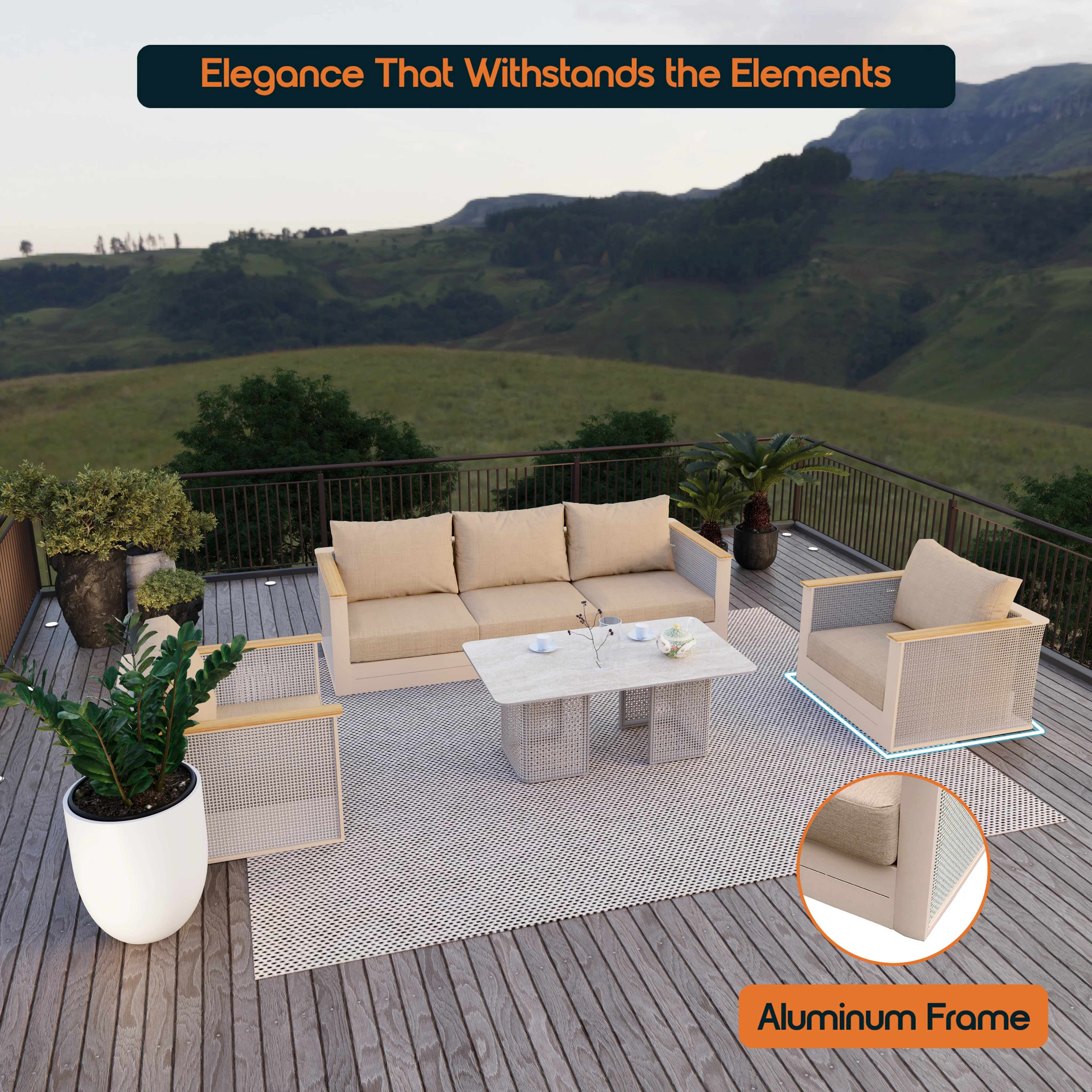 4-Piece Conversation Set with Coffee Table, Sofa, and 2 Accent Chairs in Taupe Arvin Collection