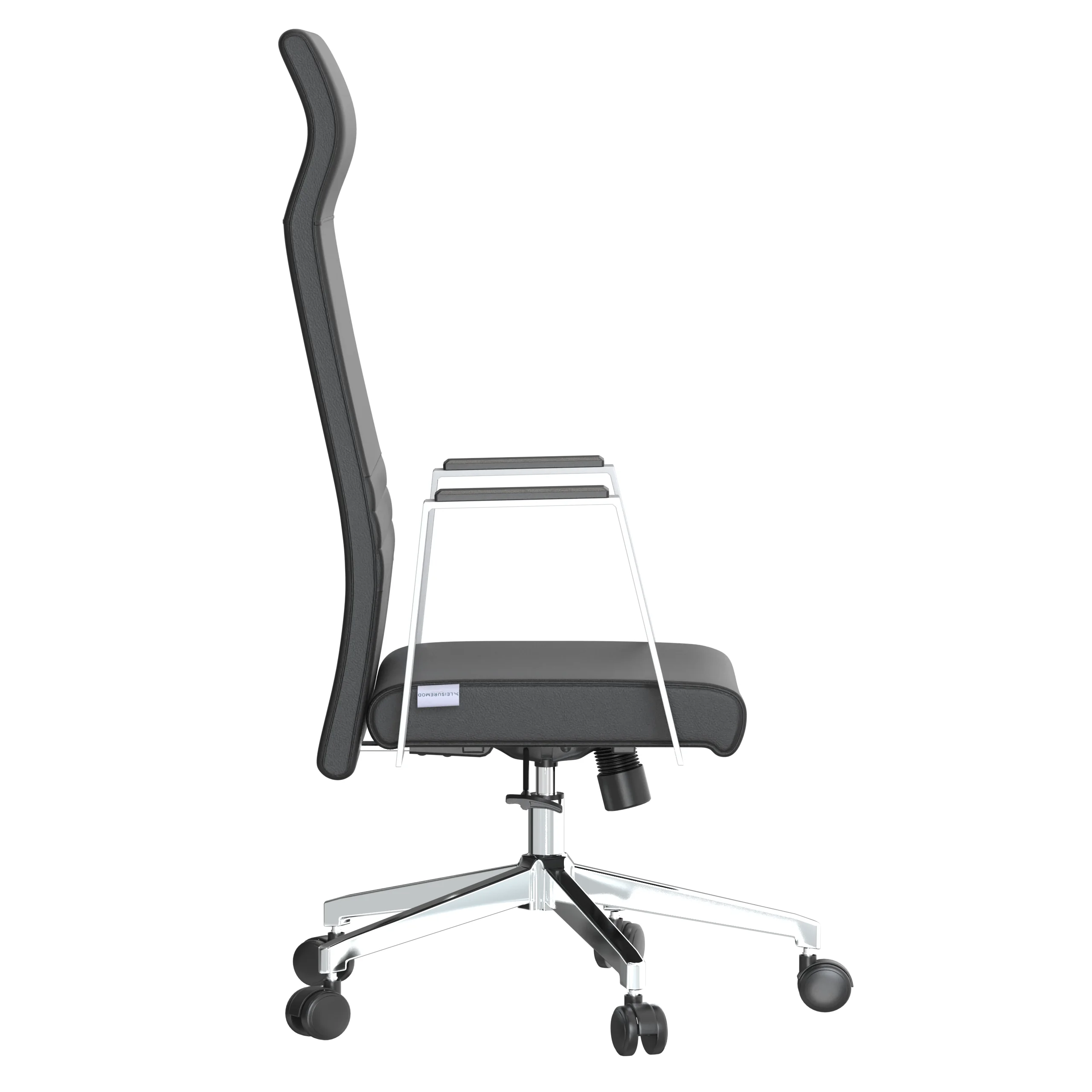Aleen High-Back Office Chair in Upholstered Leather and Iron Frame with Swivel and Tilt in Black