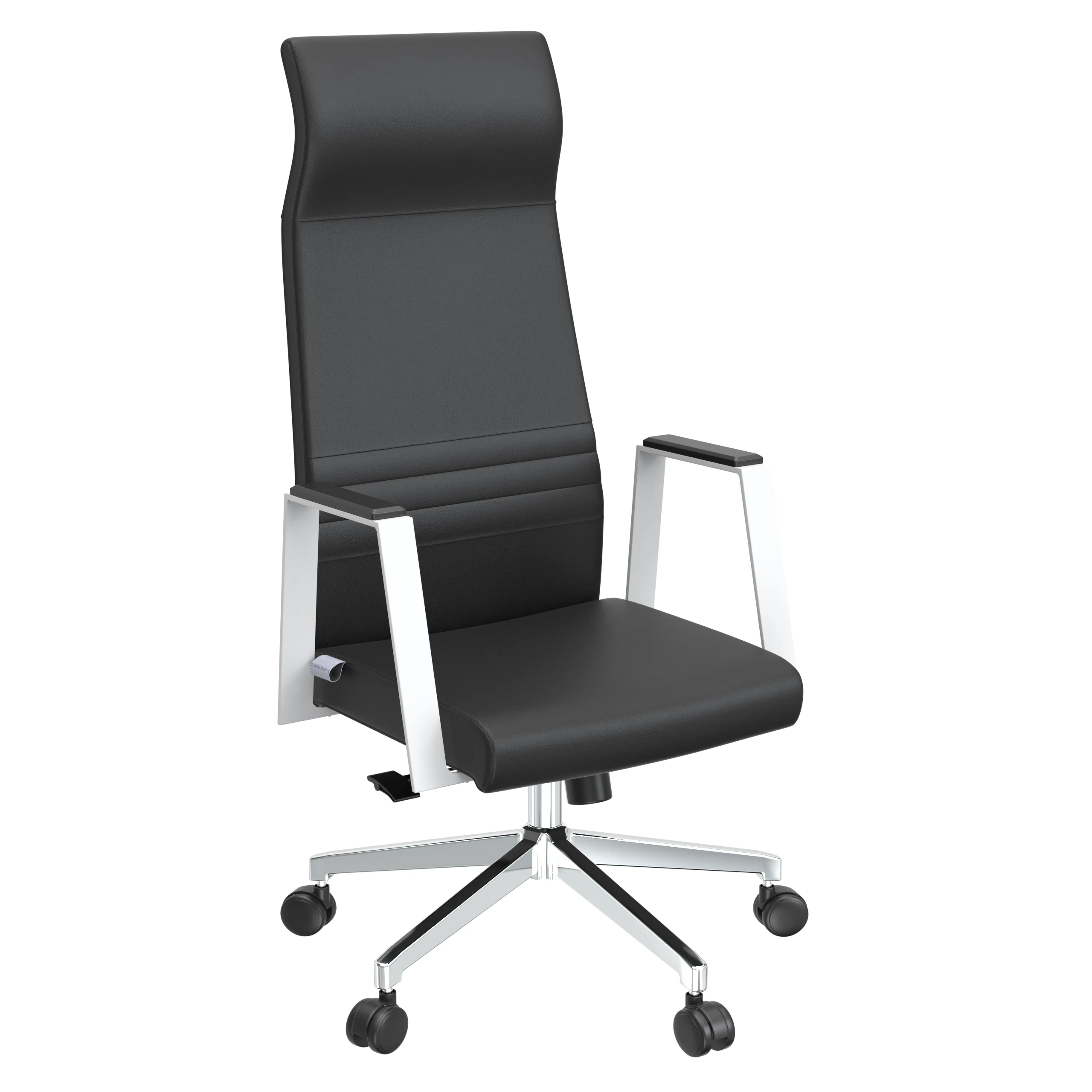Aleen High-Back Office Chair in Upholstered Leather and Iron Frame with Swivel and Tilt in Black
